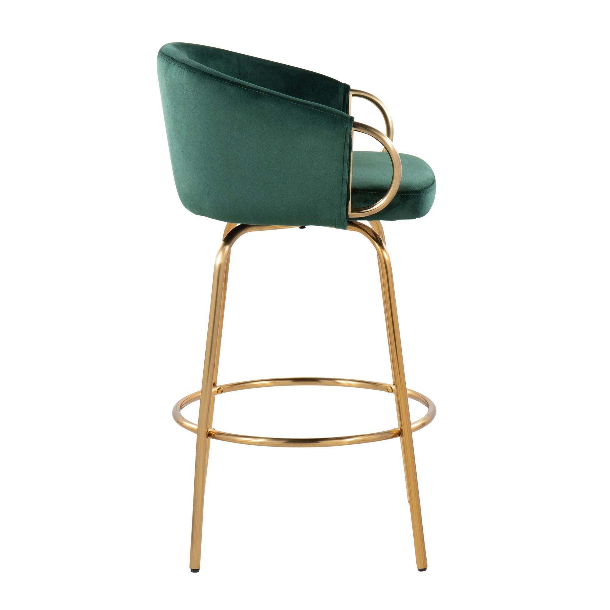 LumiSource Claire Counter Height Bar Stool (Set of 2), Gold/Green, large