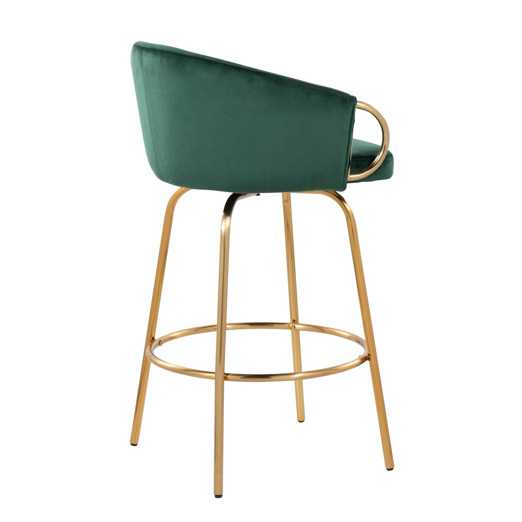 LumiSource Claire Counter Height Bar Stool (Set of 2), Gold/Green, large