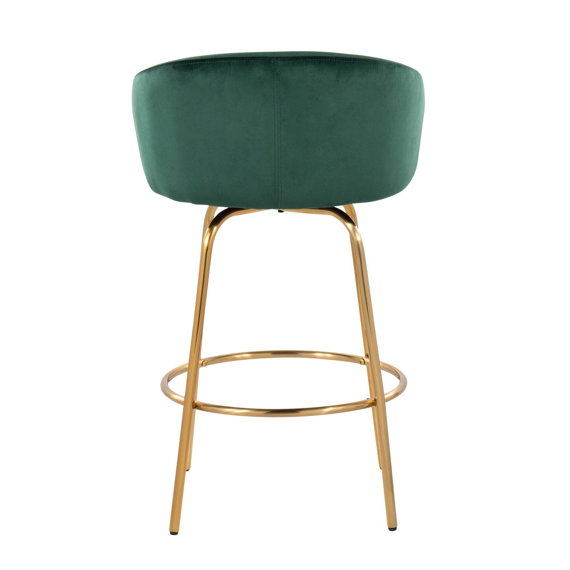 LumiSource Claire Counter Height Bar Stool (Set of 2), Gold/Green, large