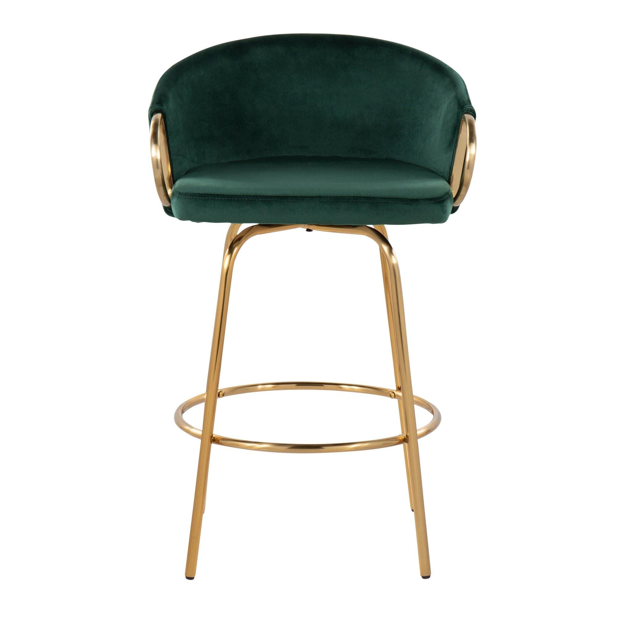 LumiSource Claire Counter Height Bar Stool (Set of 2), Gold/Green, large