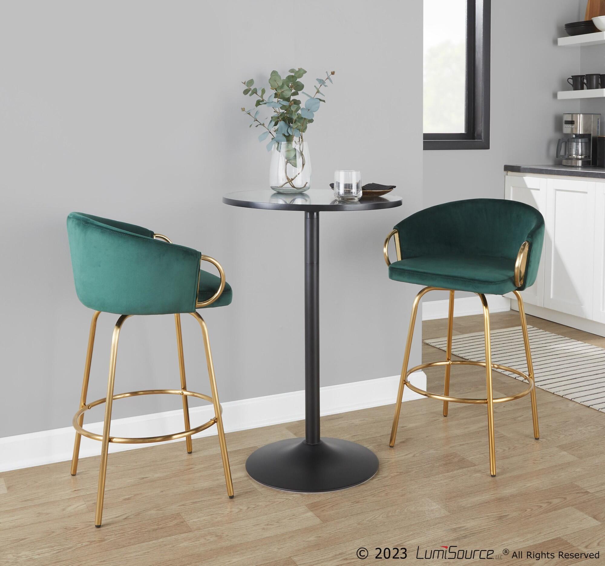 LumiSource Claire Counter Height Bar Stool (Set of 2), Gold/Green, large