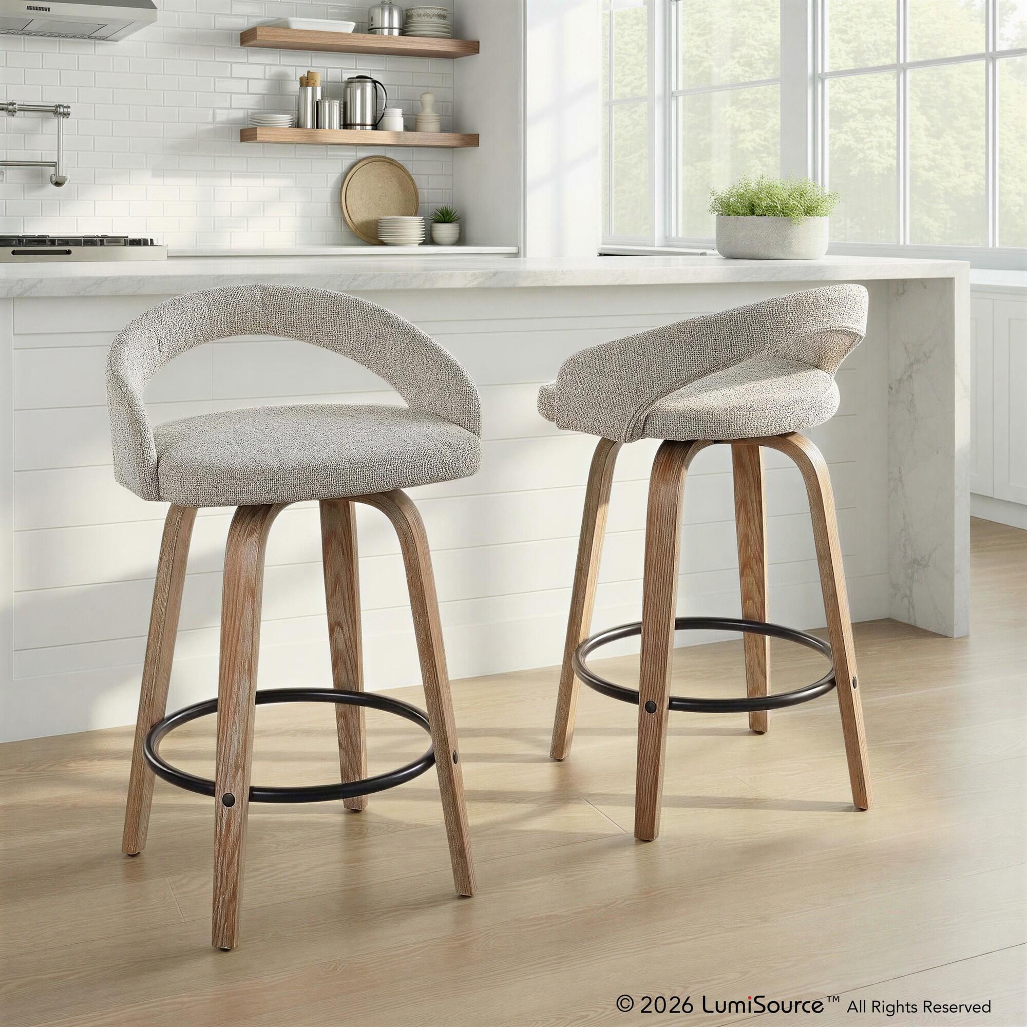LumiSource Grotto Counter Height Bar Stool (Set of 2), Beige, rollover