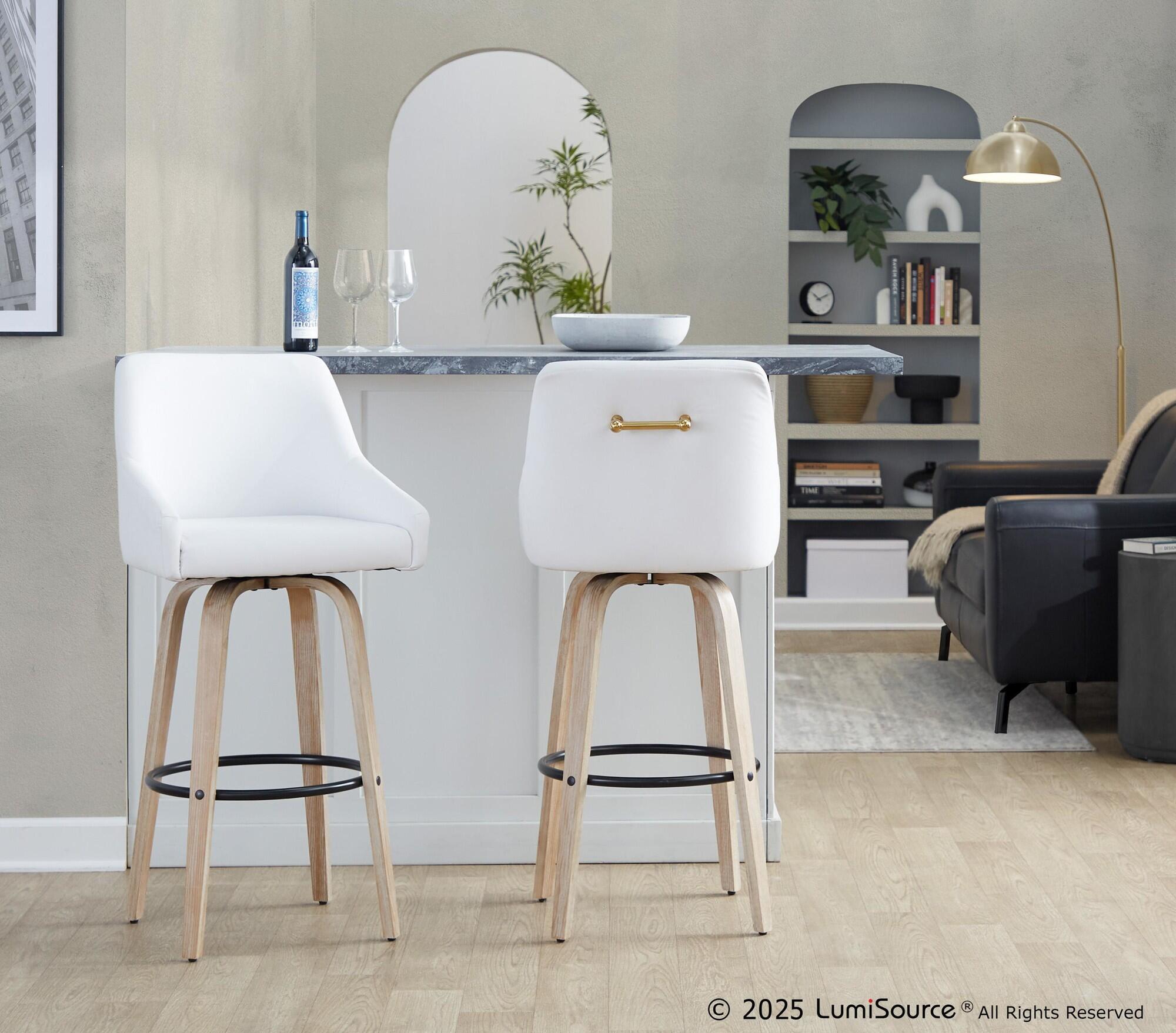 LumiSource Hannah Solid Bar Height Stool (Set of 2), White/Tan