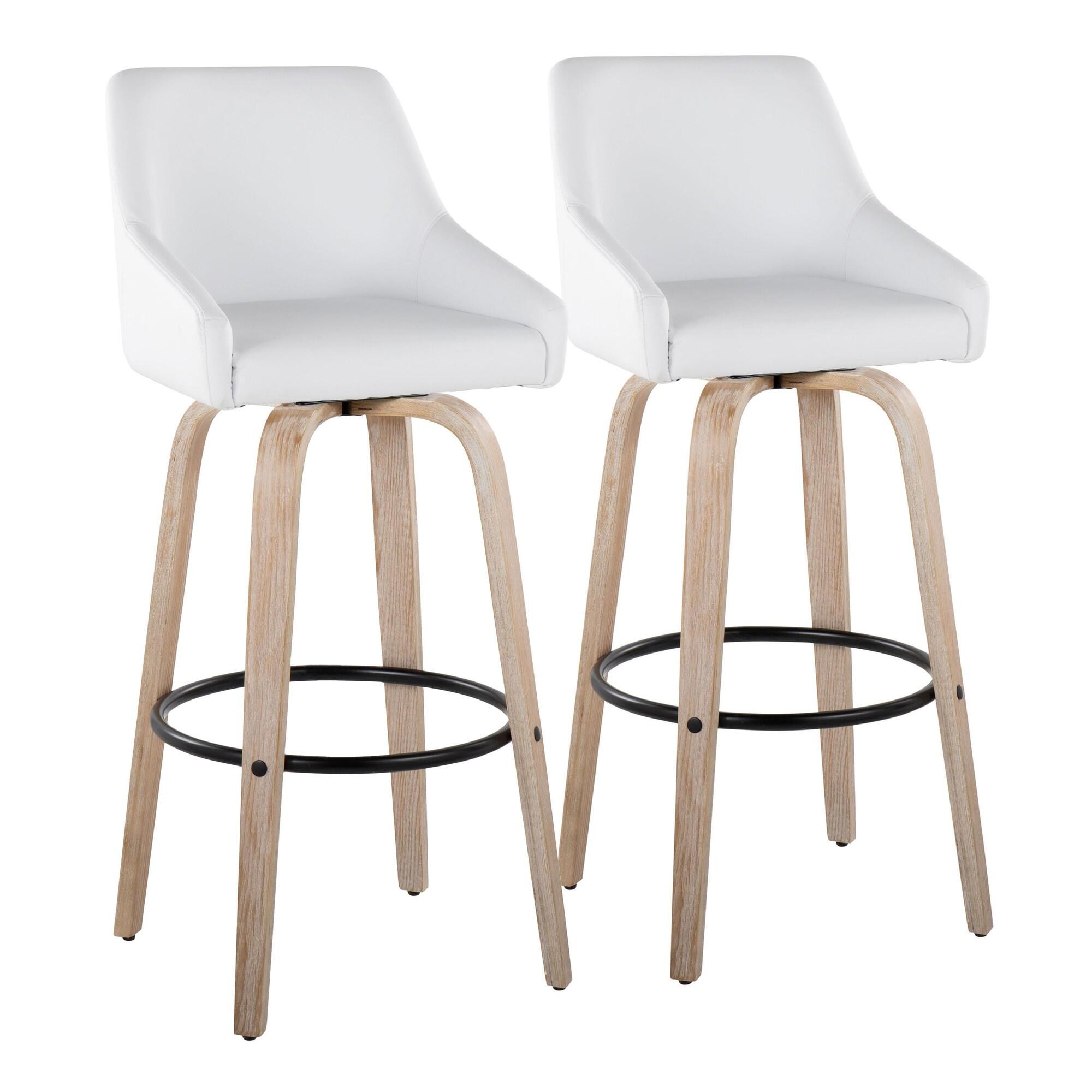 LumiSource Hannah Solid Bar Height Bar Stool (Set of 2), White/Tan, large