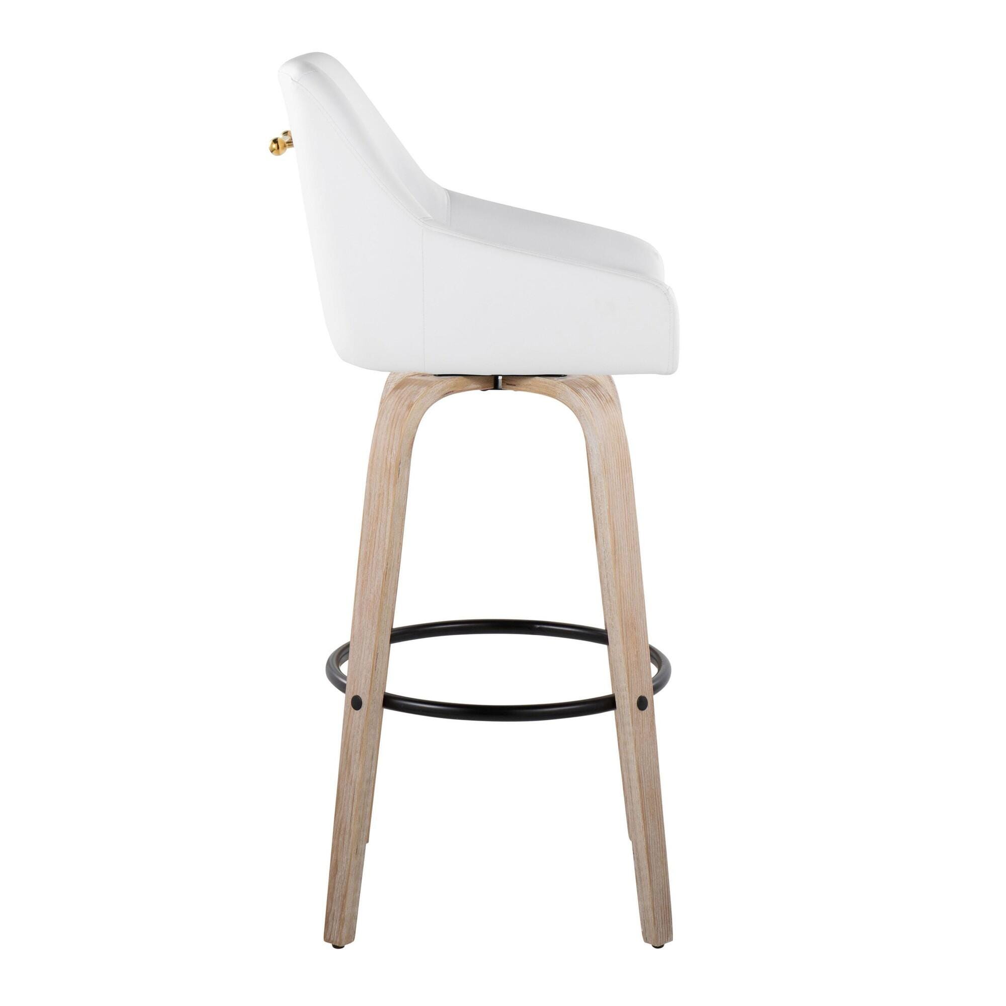 LumiSource Hannah Solid Bar Height Bar Stool (Set of 2), White/Tan, large