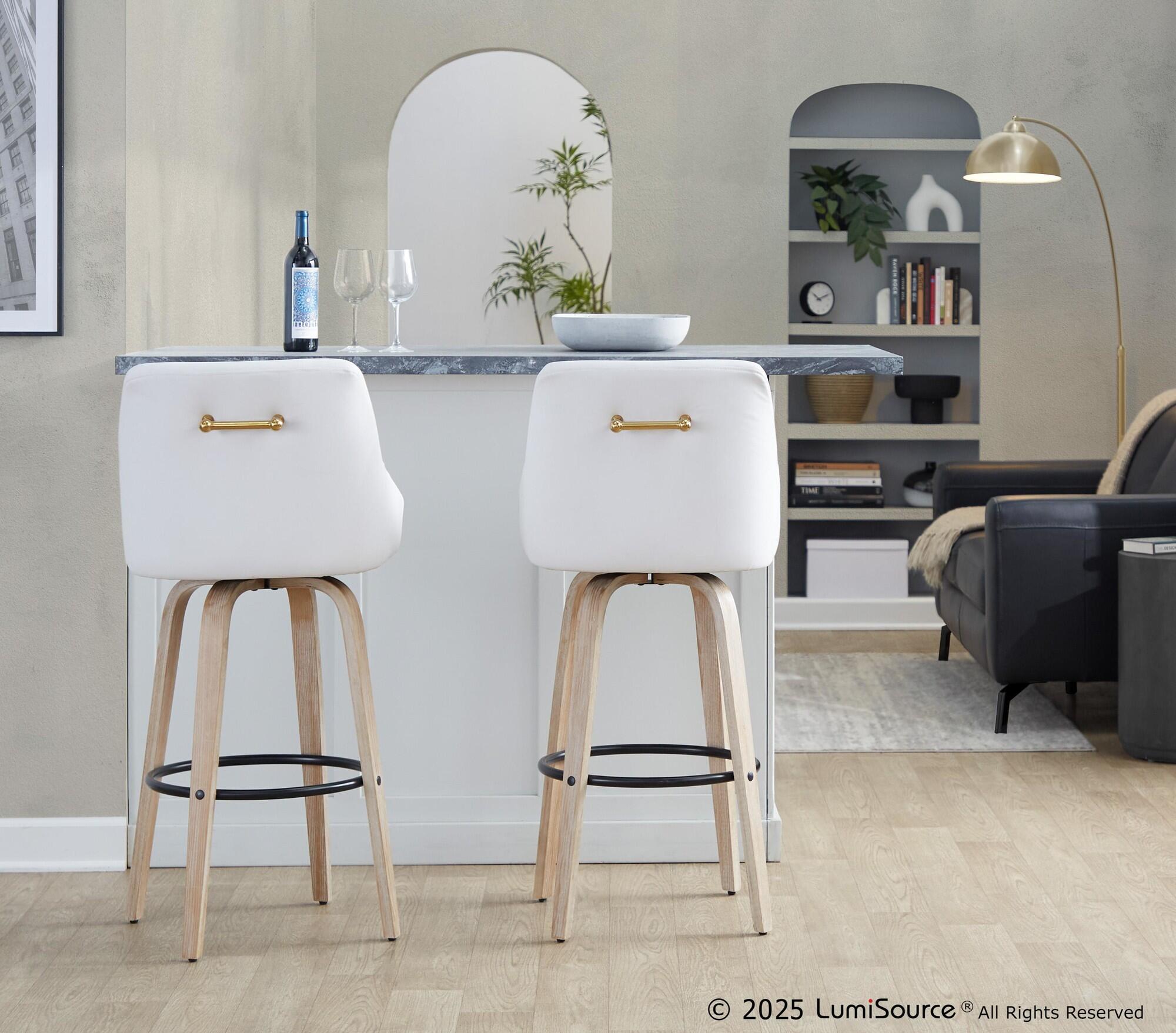 LumiSource Hannah Solid Bar Height Bar Stool (Set of 2), White/Tan, large