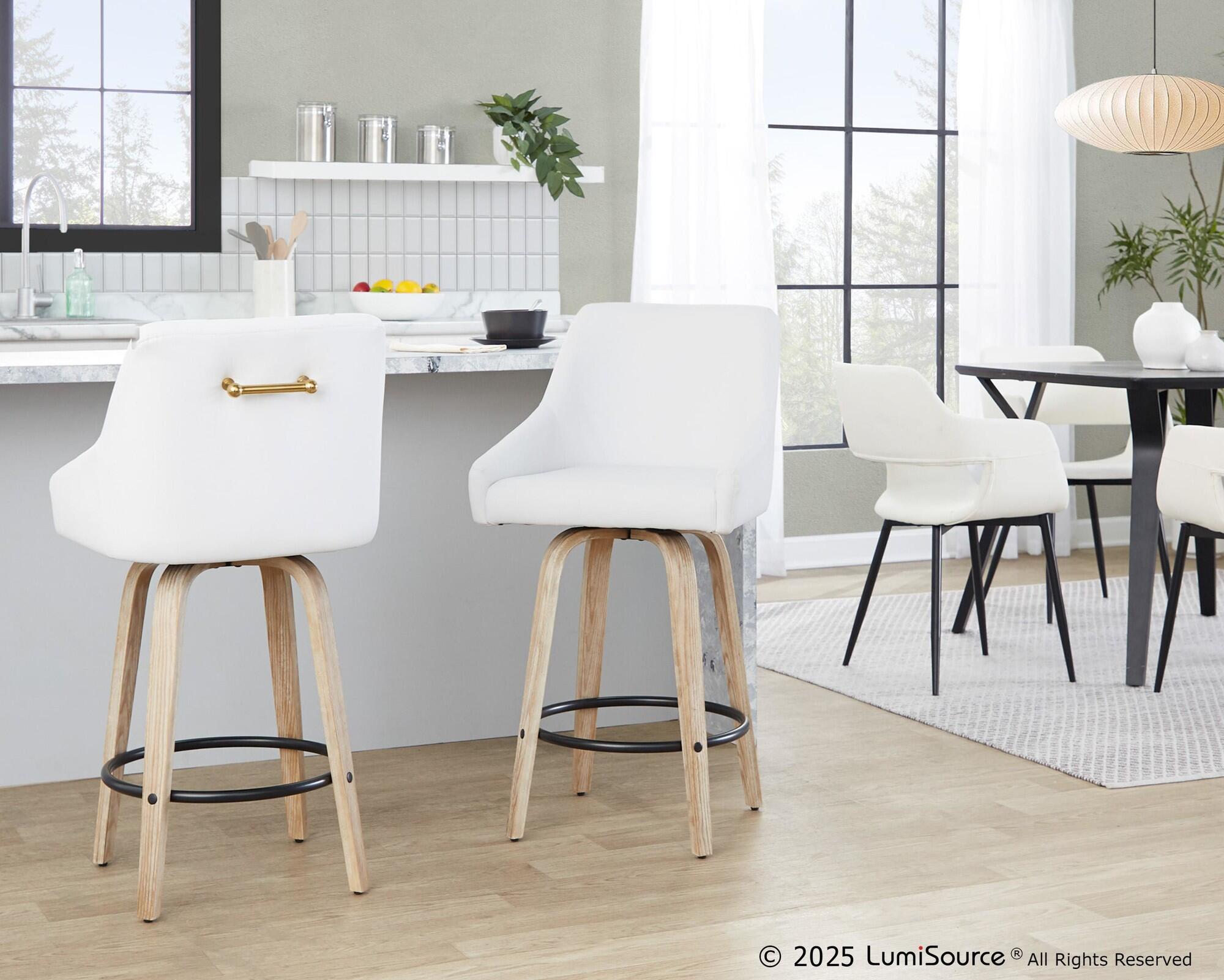 LumiSource Hannah Solid Counter Height Bar Stool (Set of 2), White/Tan, rollover