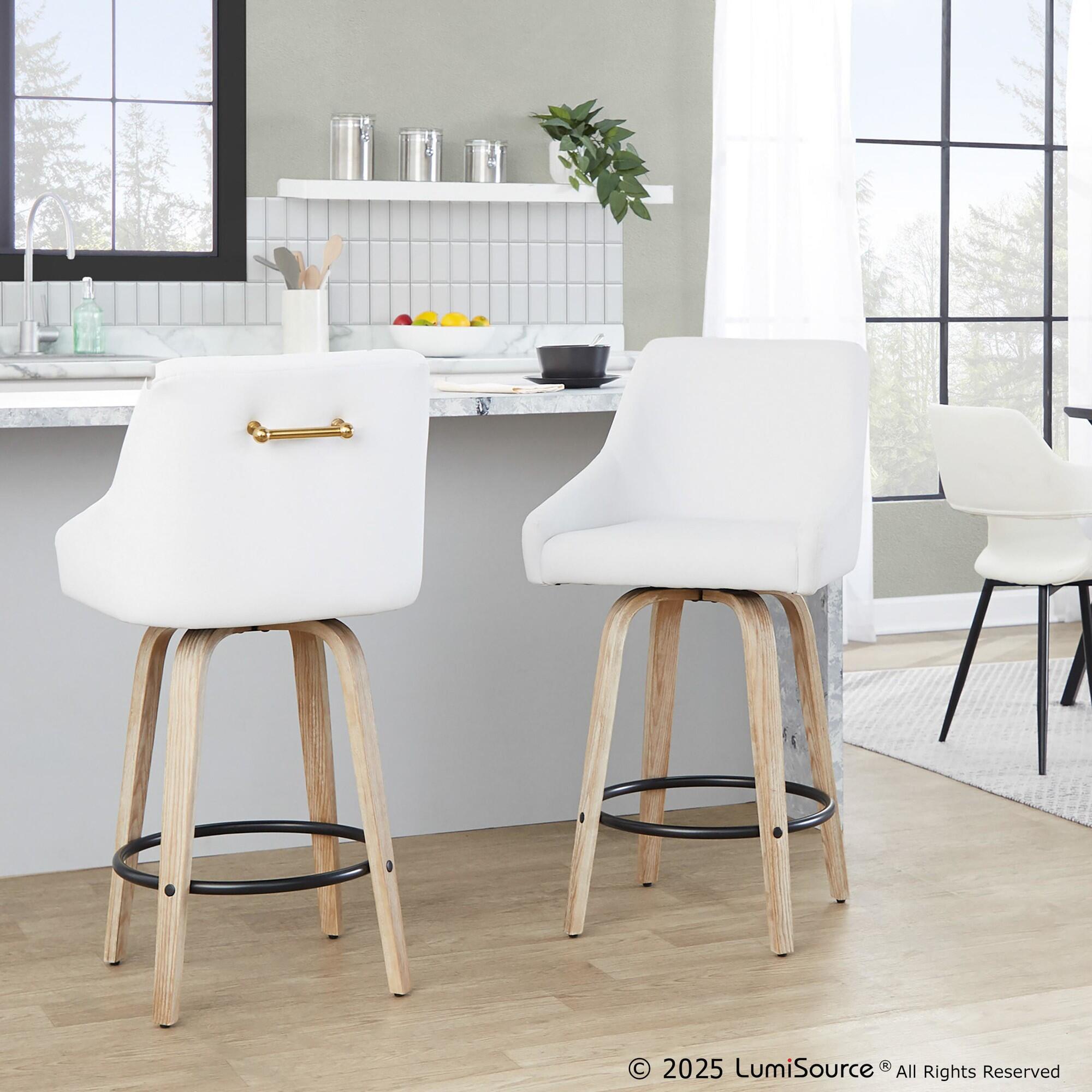 LumiSource Hannah Solid Counter Height Bar Stool (Set of 2), White/Tan, large