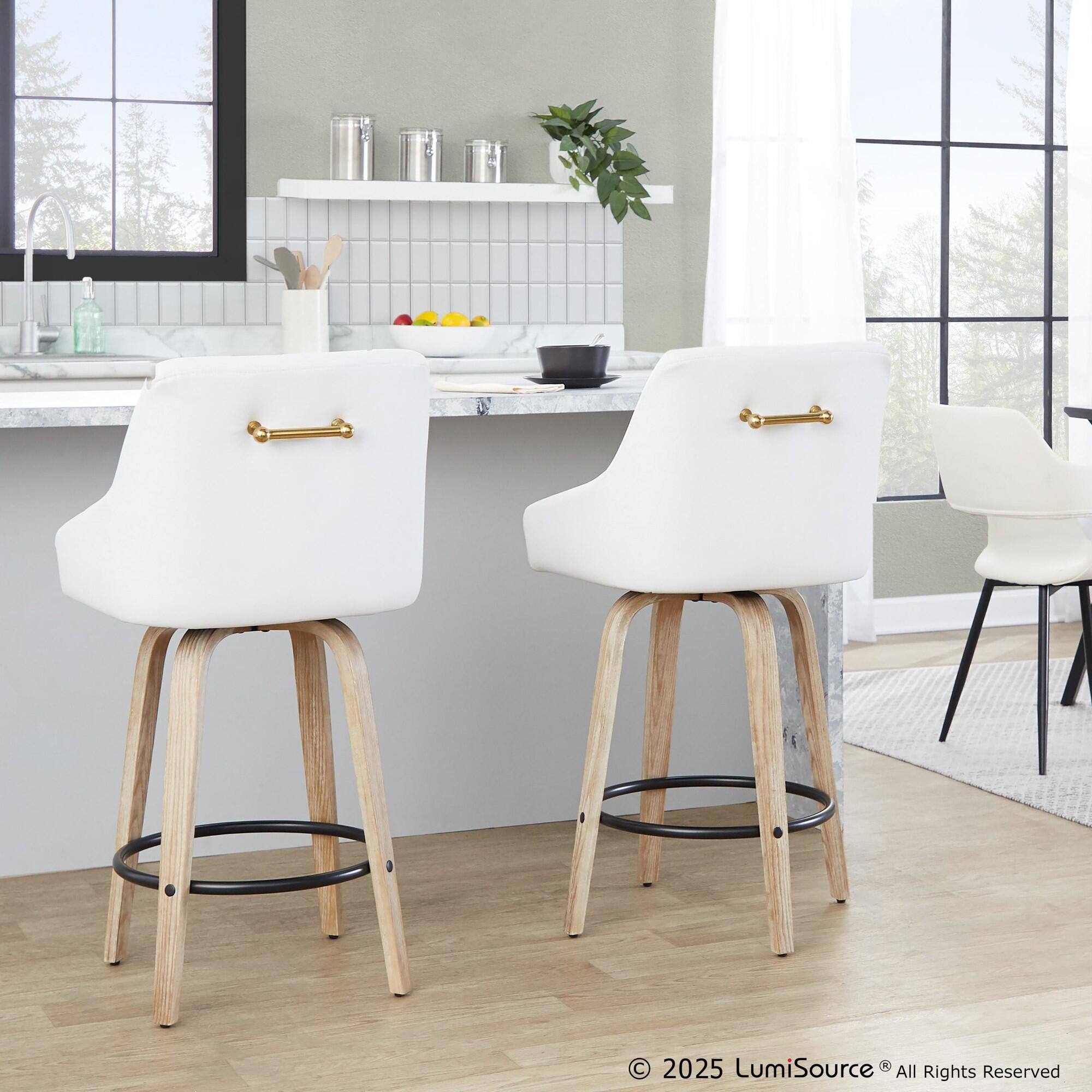 LumiSource Hannah Solid Counter Height Bar Stool (Set of 2), White/Tan, large