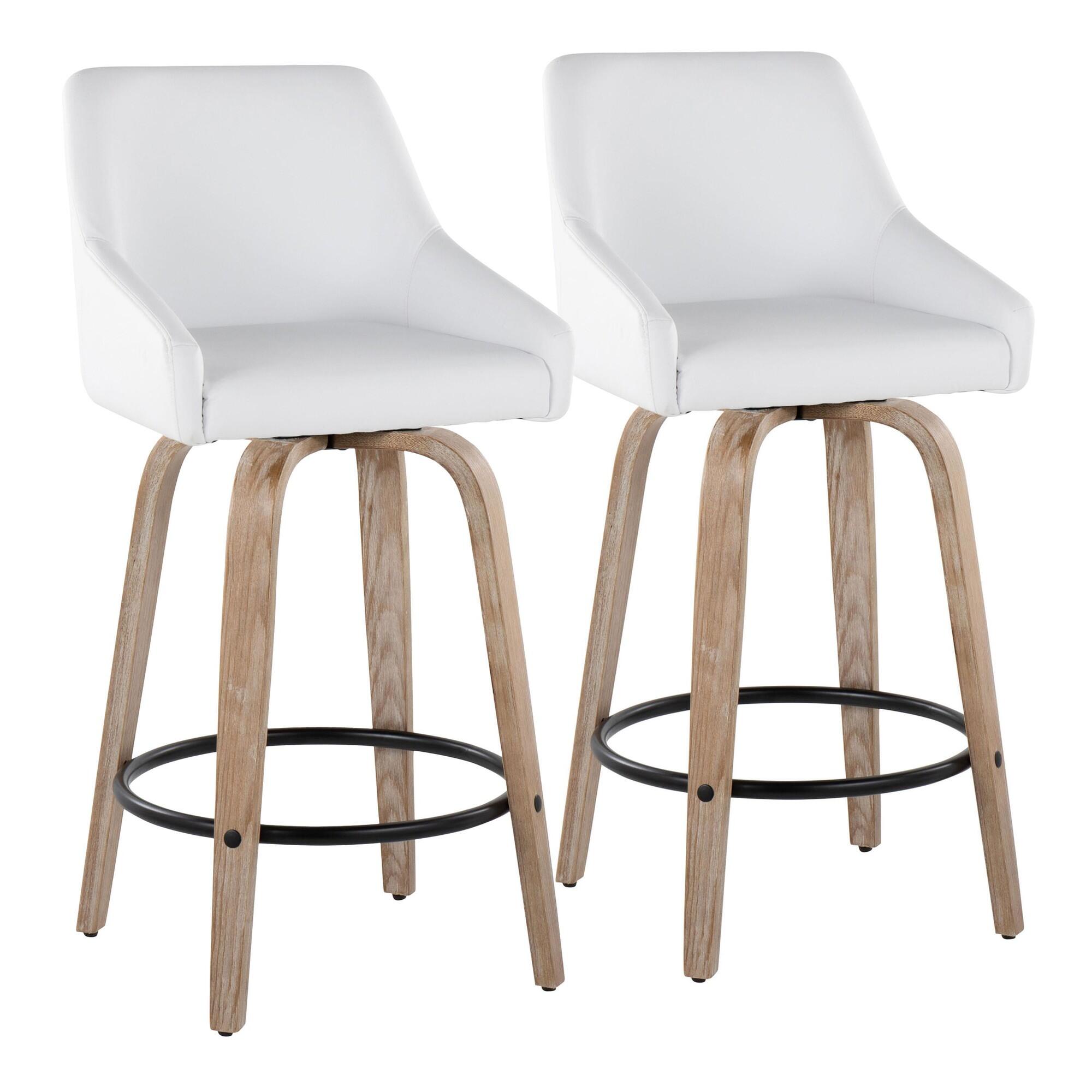 LumiSource Hannah Solid Counter Height Bar Stool (Set of 2), White/Tan, large