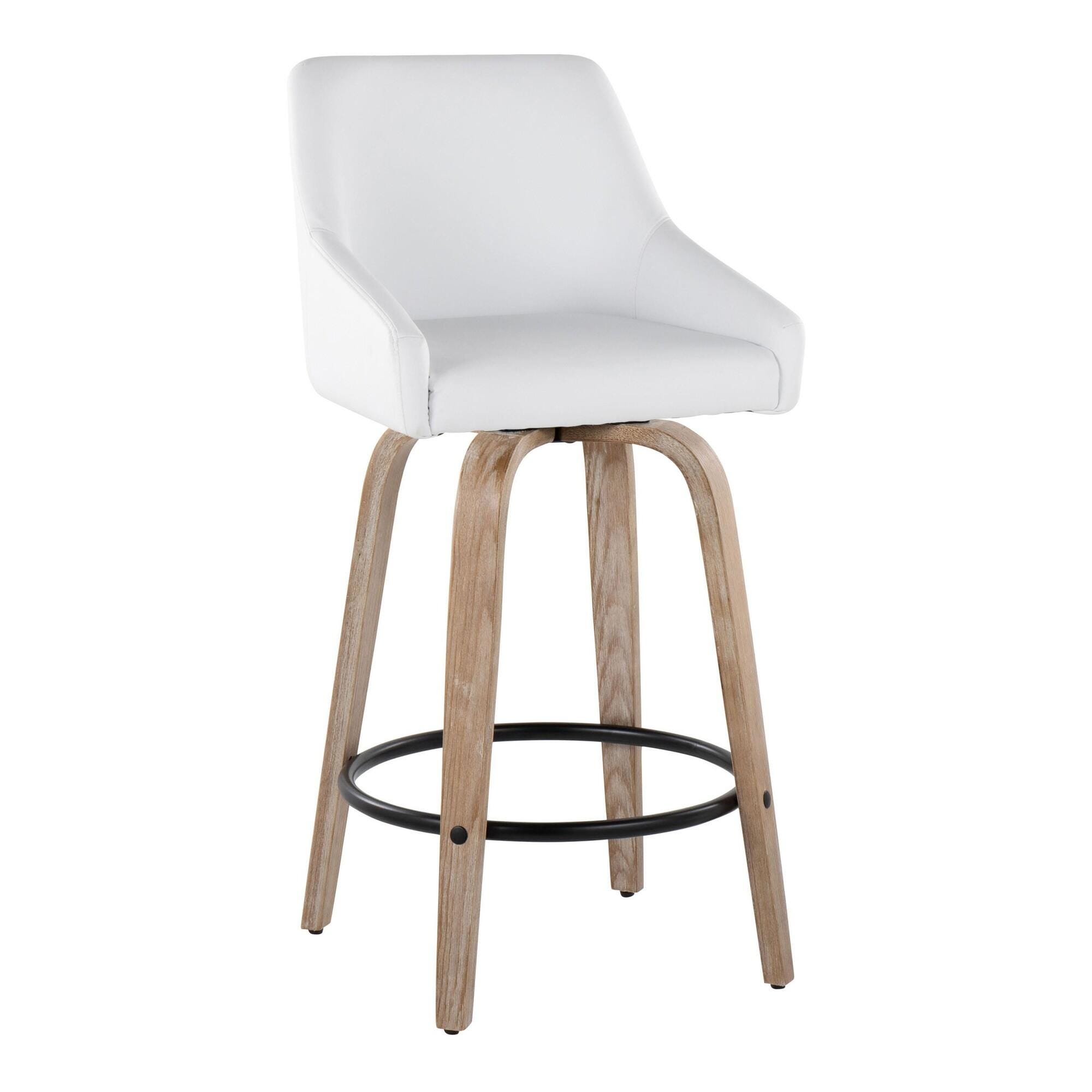 LumiSource Hannah Solid Counter Height Bar Stool (Set of 2), White/Tan, large