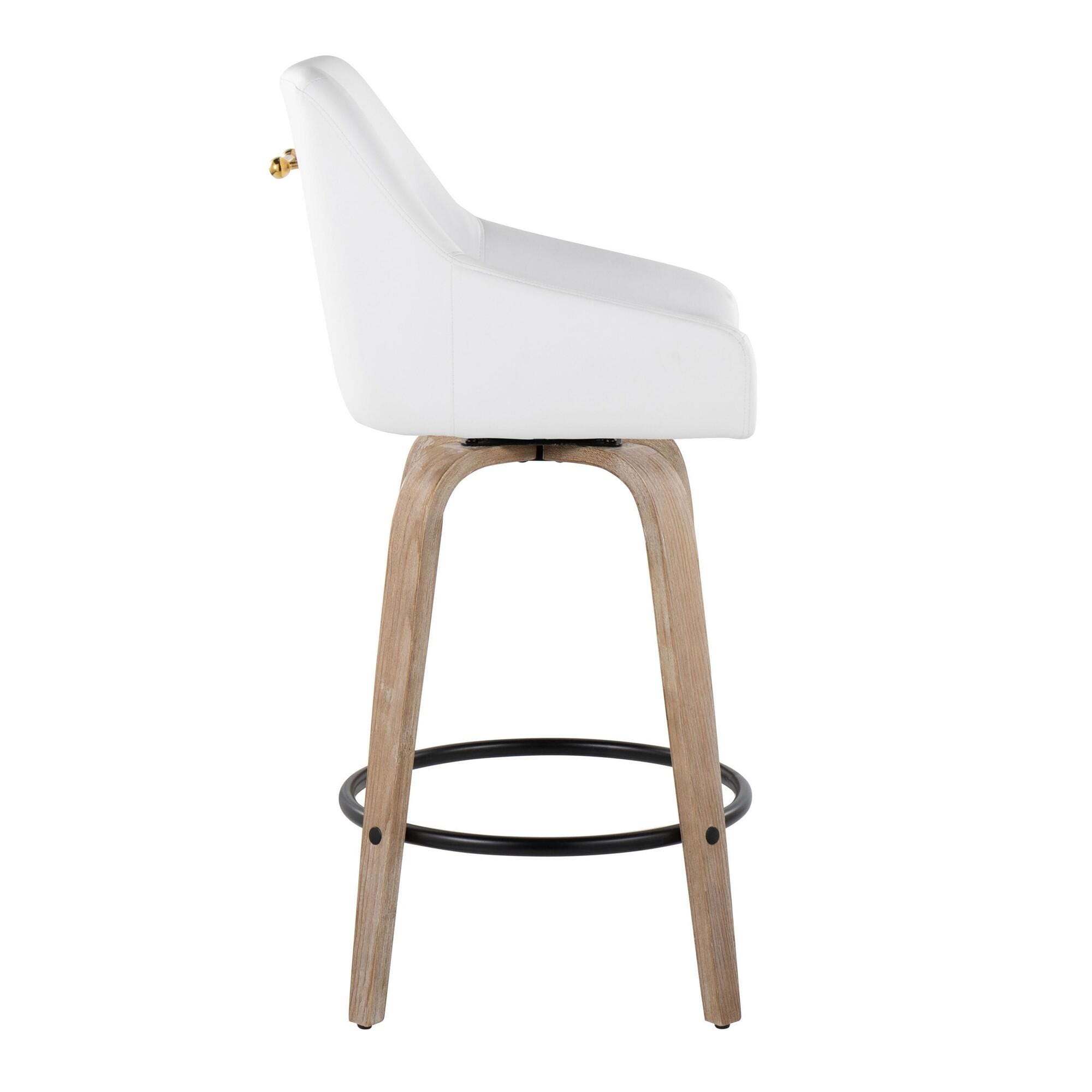 LumiSource Hannah Solid Counter Height Bar Stool (Set of 2), White/Tan, large