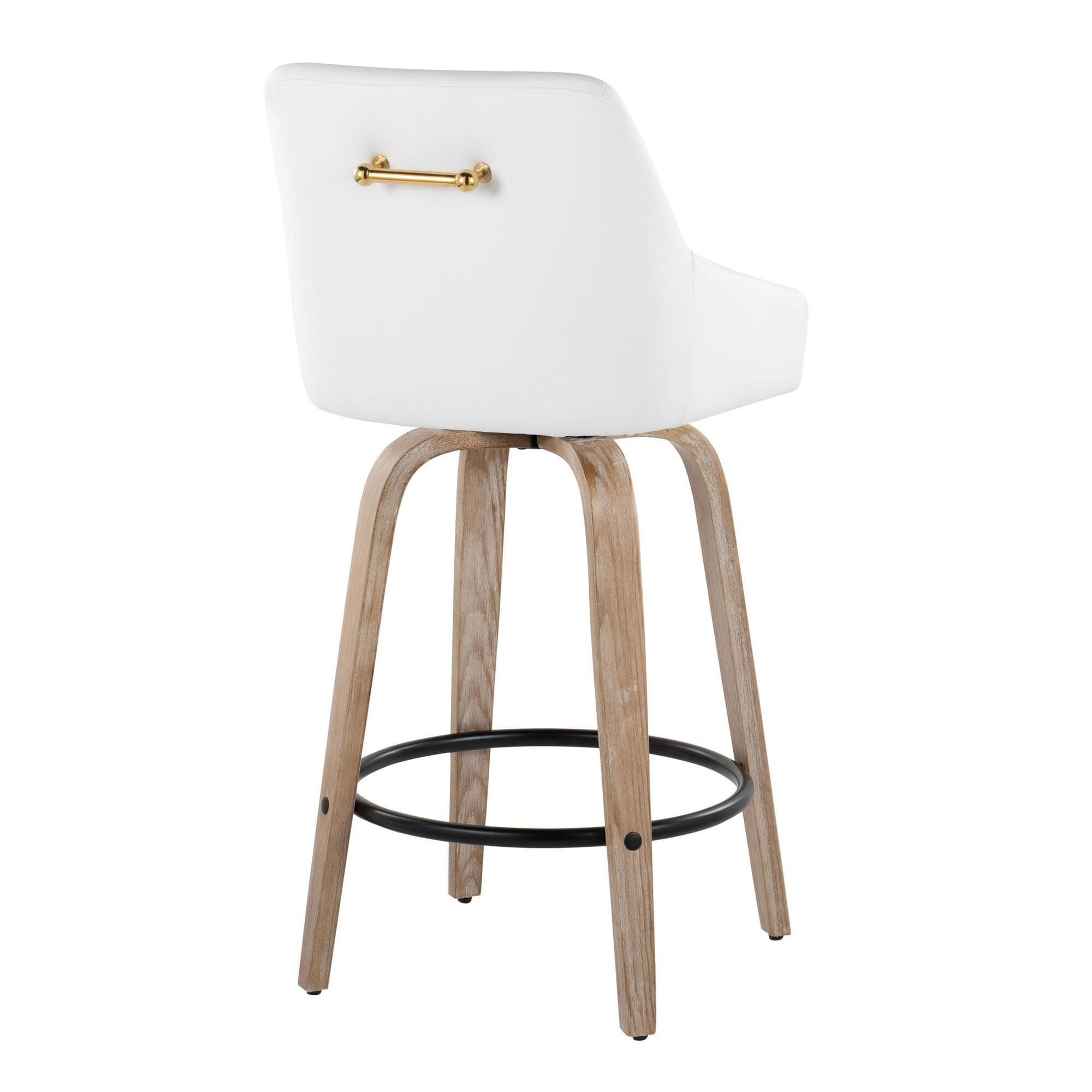 LumiSource Hannah Solid Counter Height Bar Stool (Set of 2), White/Tan, large