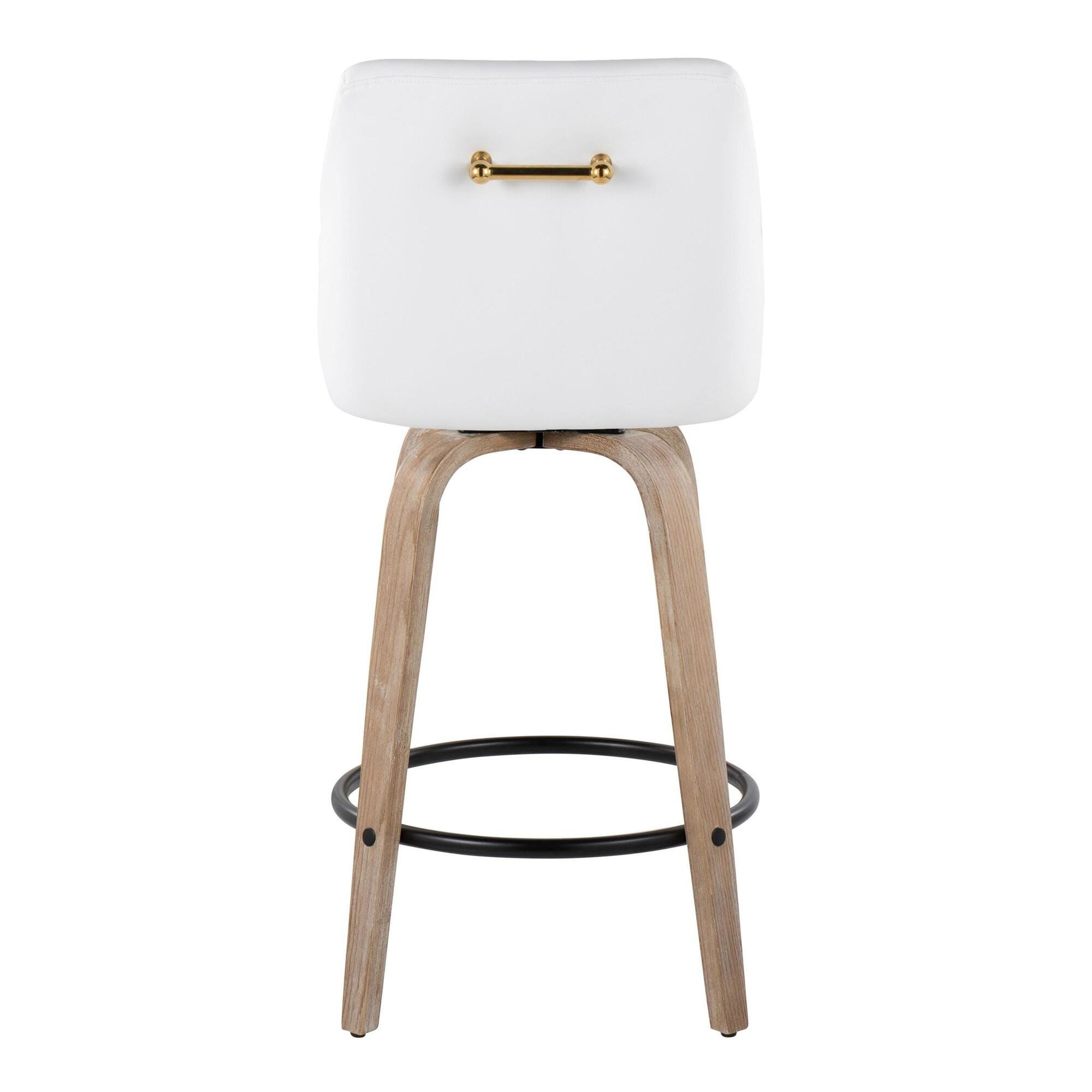 LumiSource Hannah Solid Counter Height Bar Stool (Set of 2), White/Tan, large