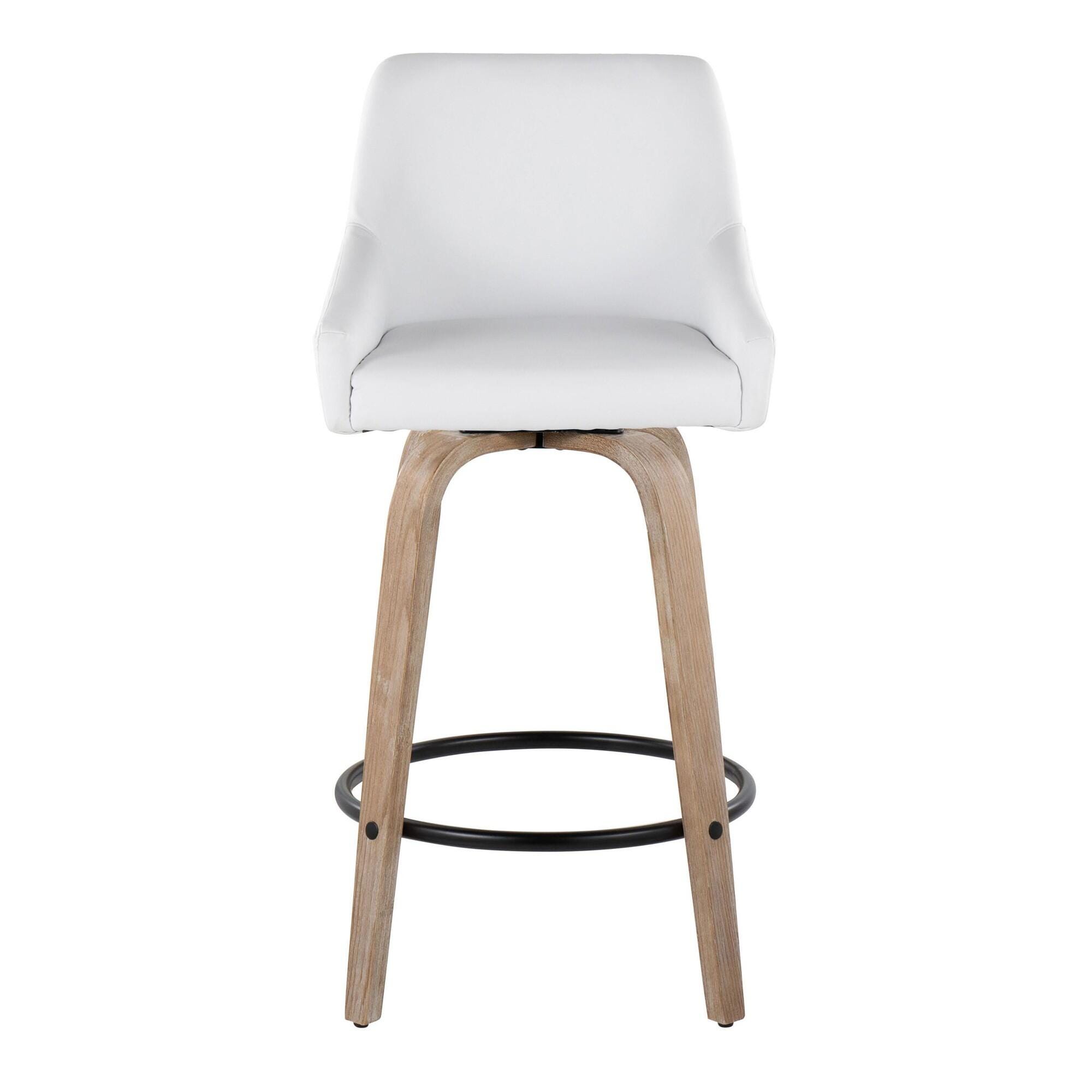 LumiSource Hannah Solid Counter Height Bar Stool (Set of 2), White/Tan, large