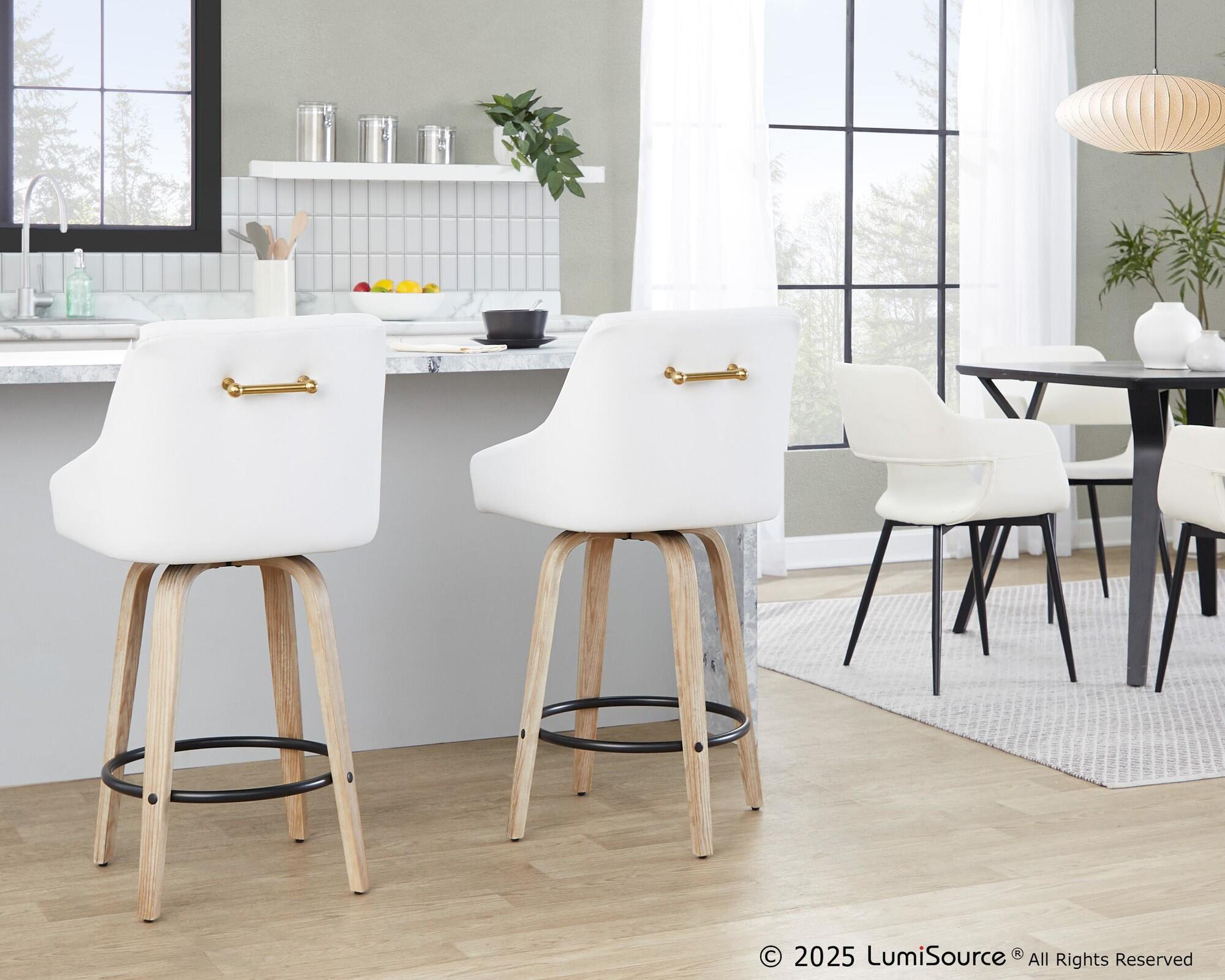 LumiSource Hannah Solid Counter Height Bar Stool (Set of 2), White/Tan, large