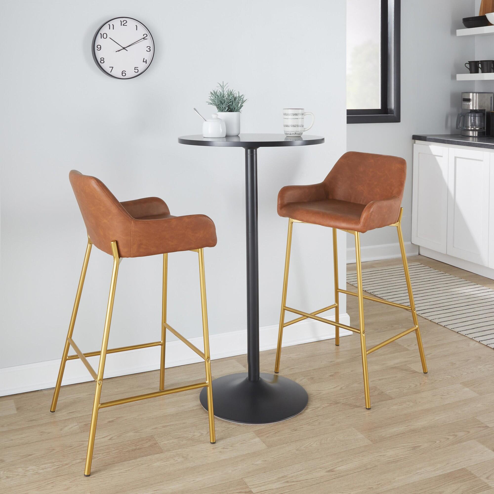 LumiSource Daniella Bar Height Bar Stool (Set of 2), Gold/Camel, rollover