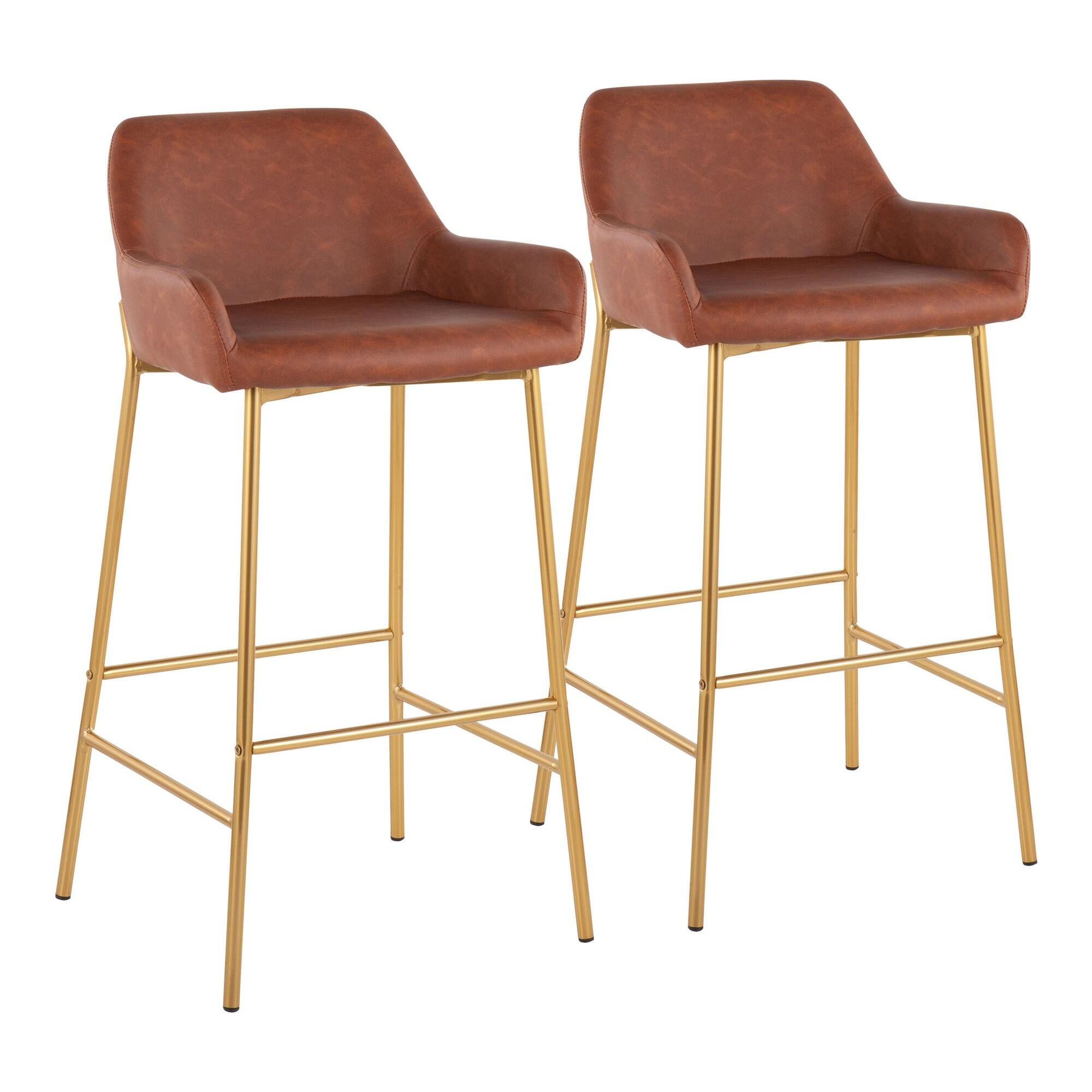 LumiSource Daniella Bar Height Bar Stool (Set of 2), Gold/Camel, large