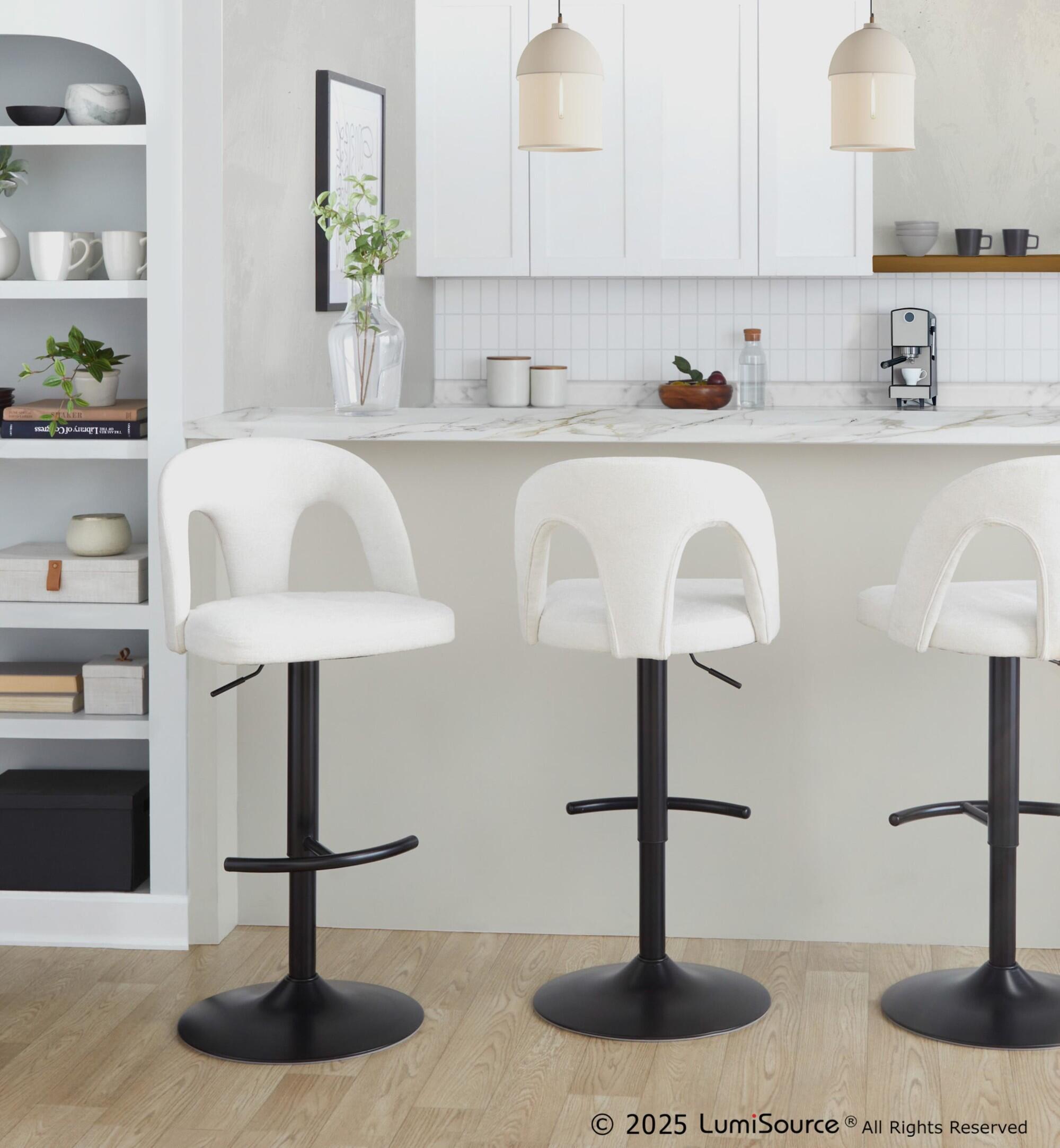 LumiSource Ava Solid Adjustable Height Barstool (Set of 2), Black/White, rollover