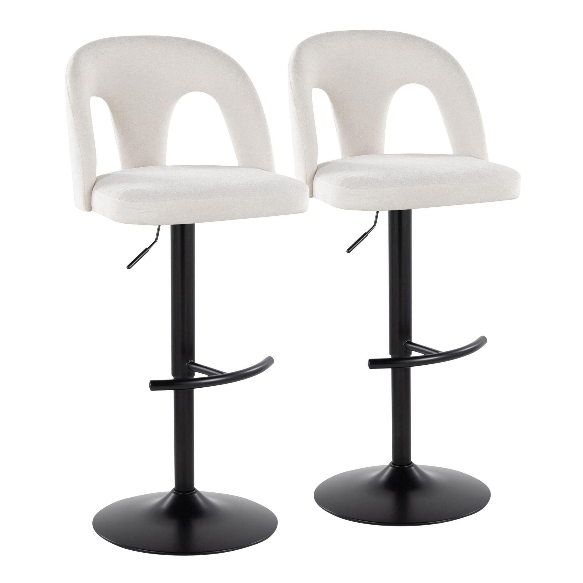LumiSource Ava Solid Adjustable Height Barstool (Set of 2), Black/White, large