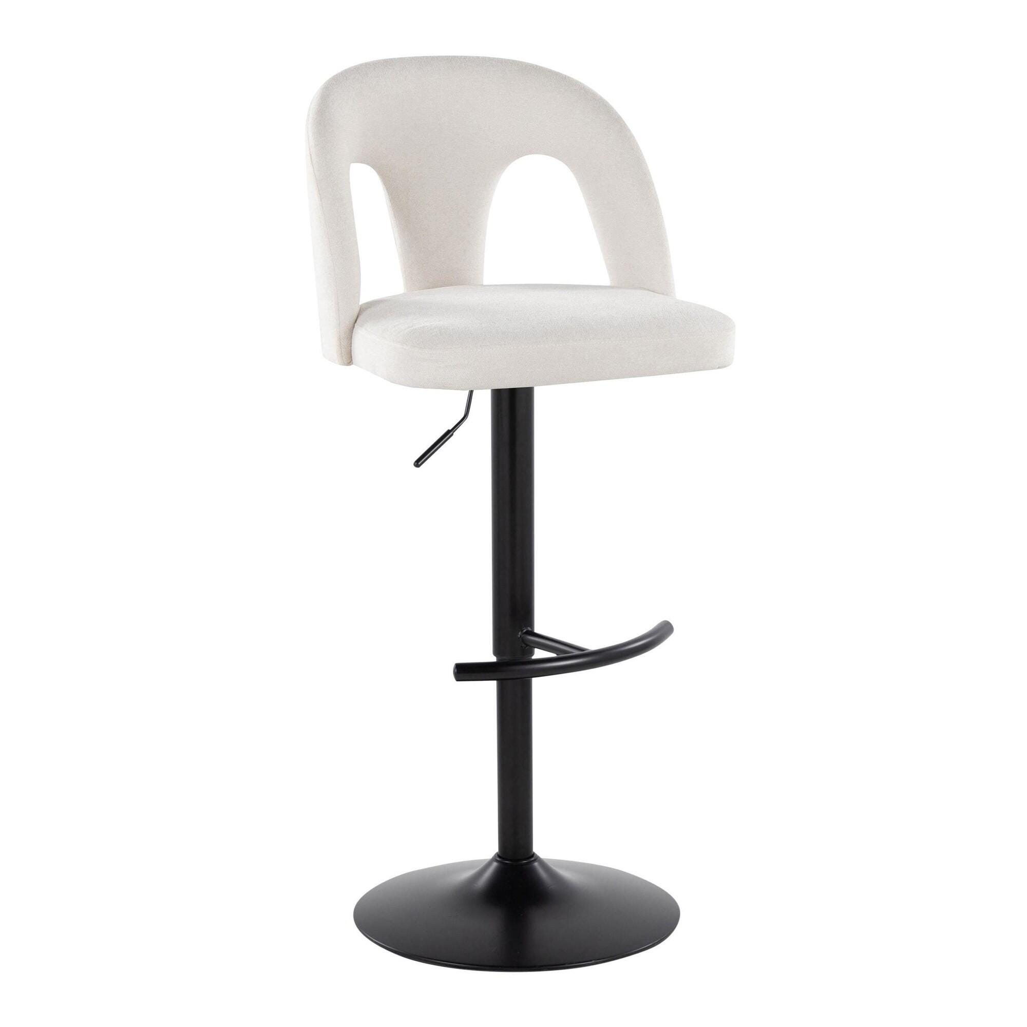 LumiSource Ava Solid Adjustable Height Barstool (Set of 2), Black/White, large