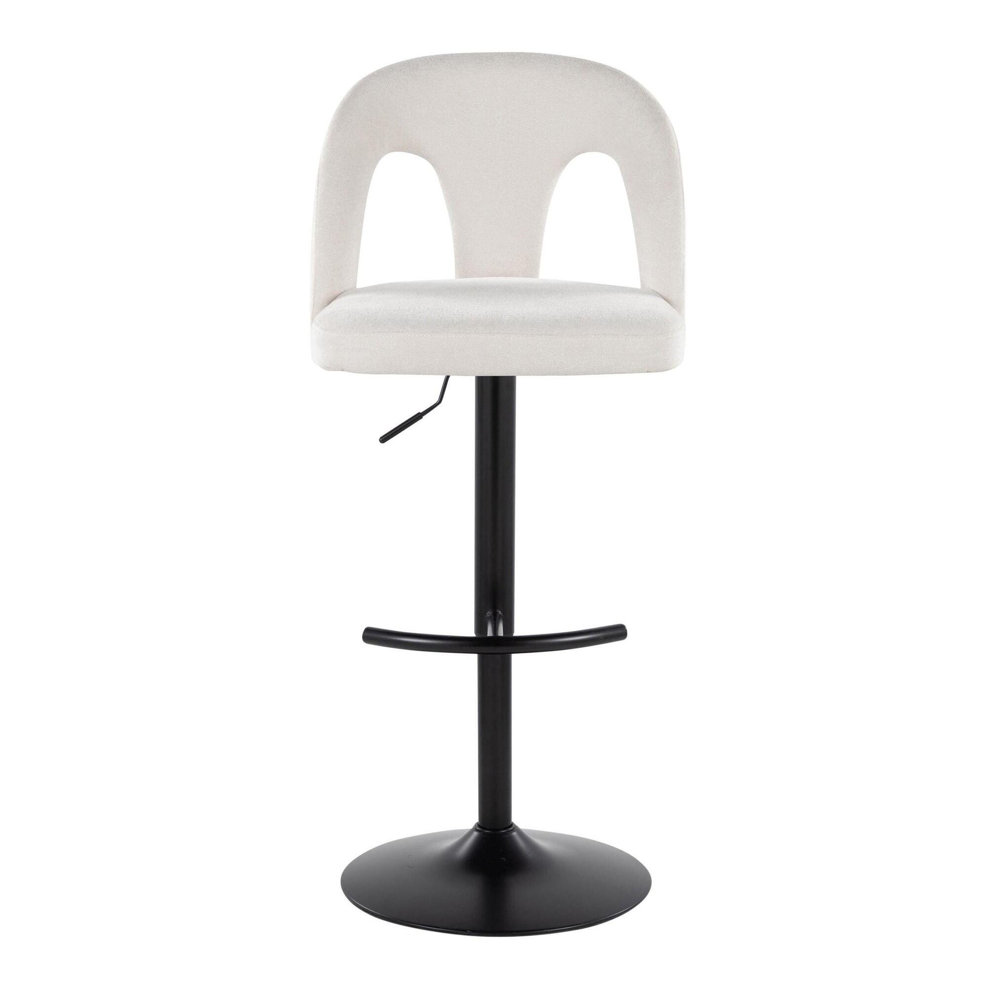 LumiSource Ava Solid Adjustable Height Barstool (Set of 2), Black/White, large