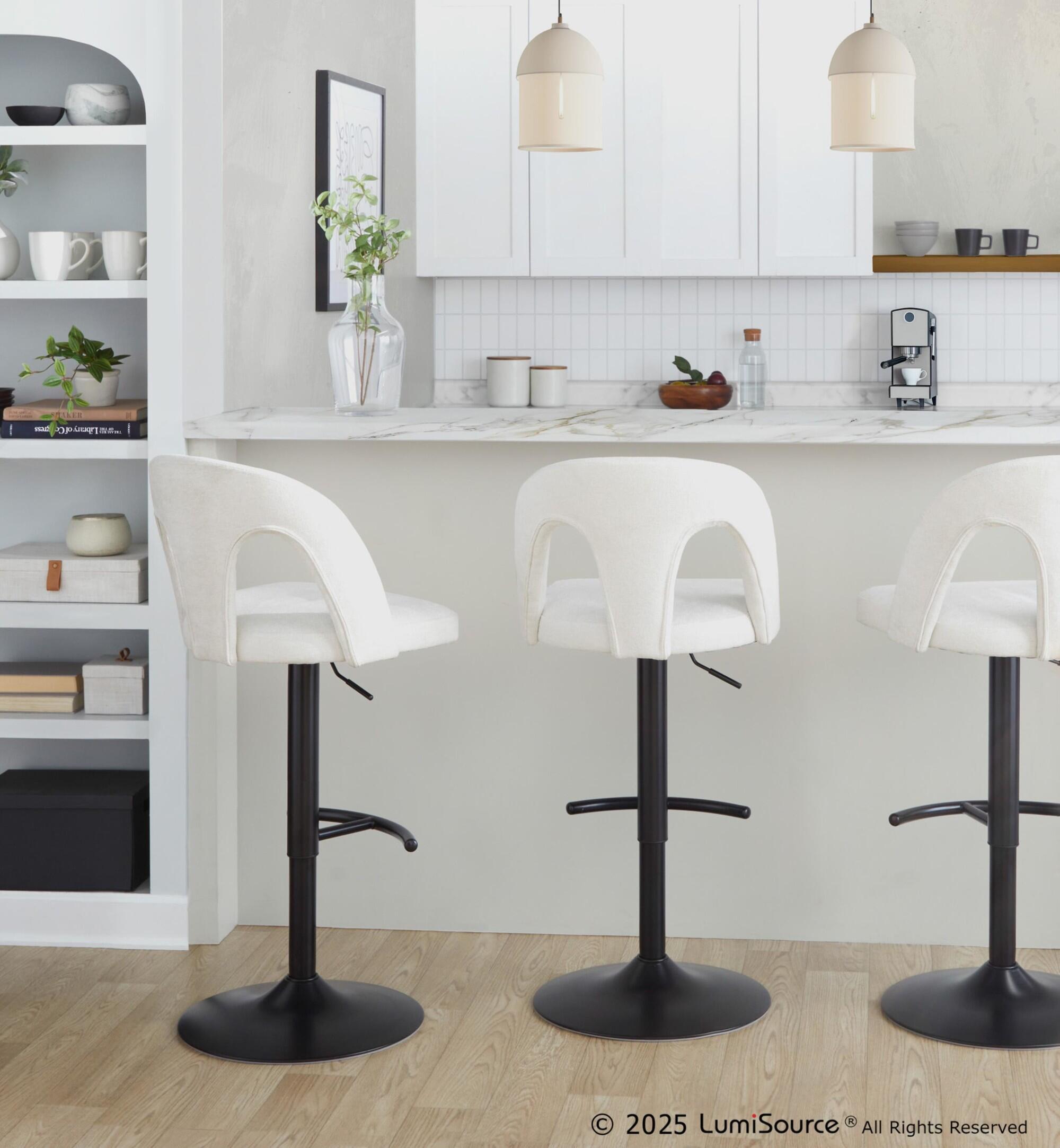 LumiSource Ava Solid Adjustable Height Barstool (Set of 2), Black/White, large