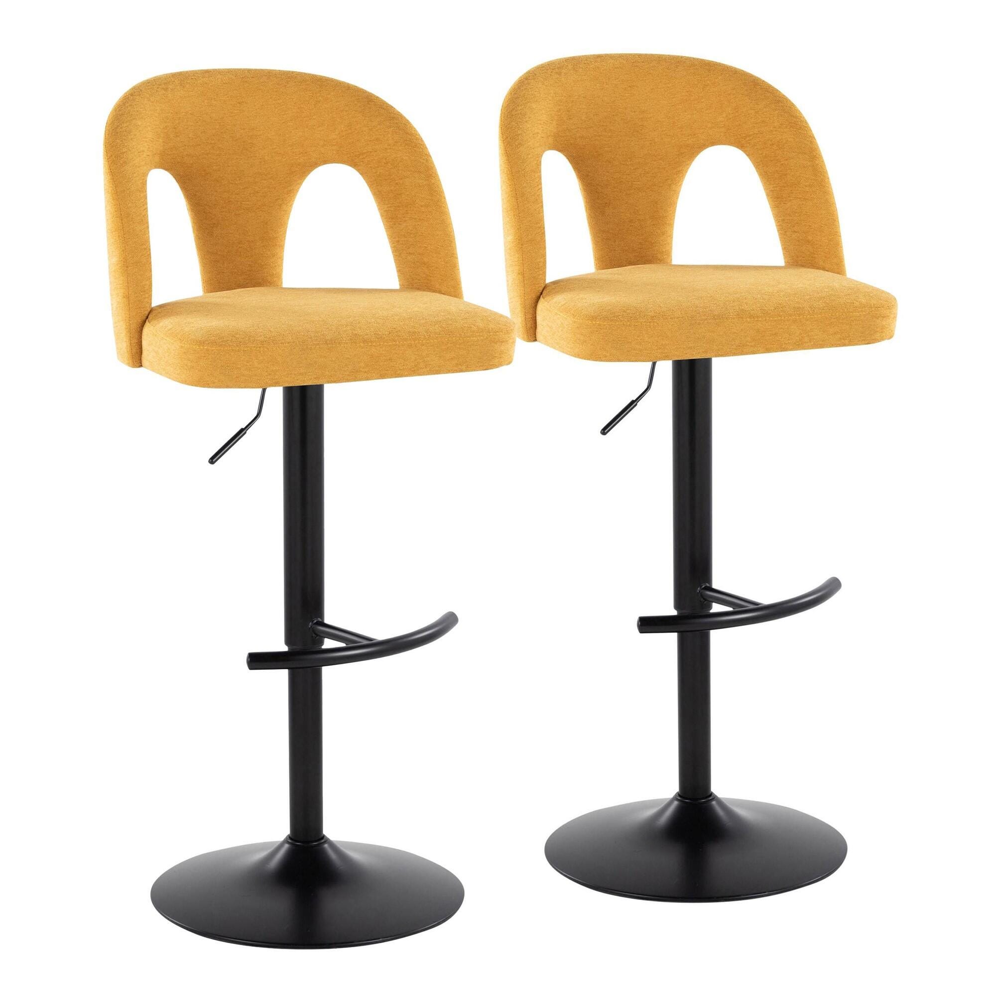 LumiSource Ava Solid Adjustable Height Barstool (Set of 2), Black/Yellow, large