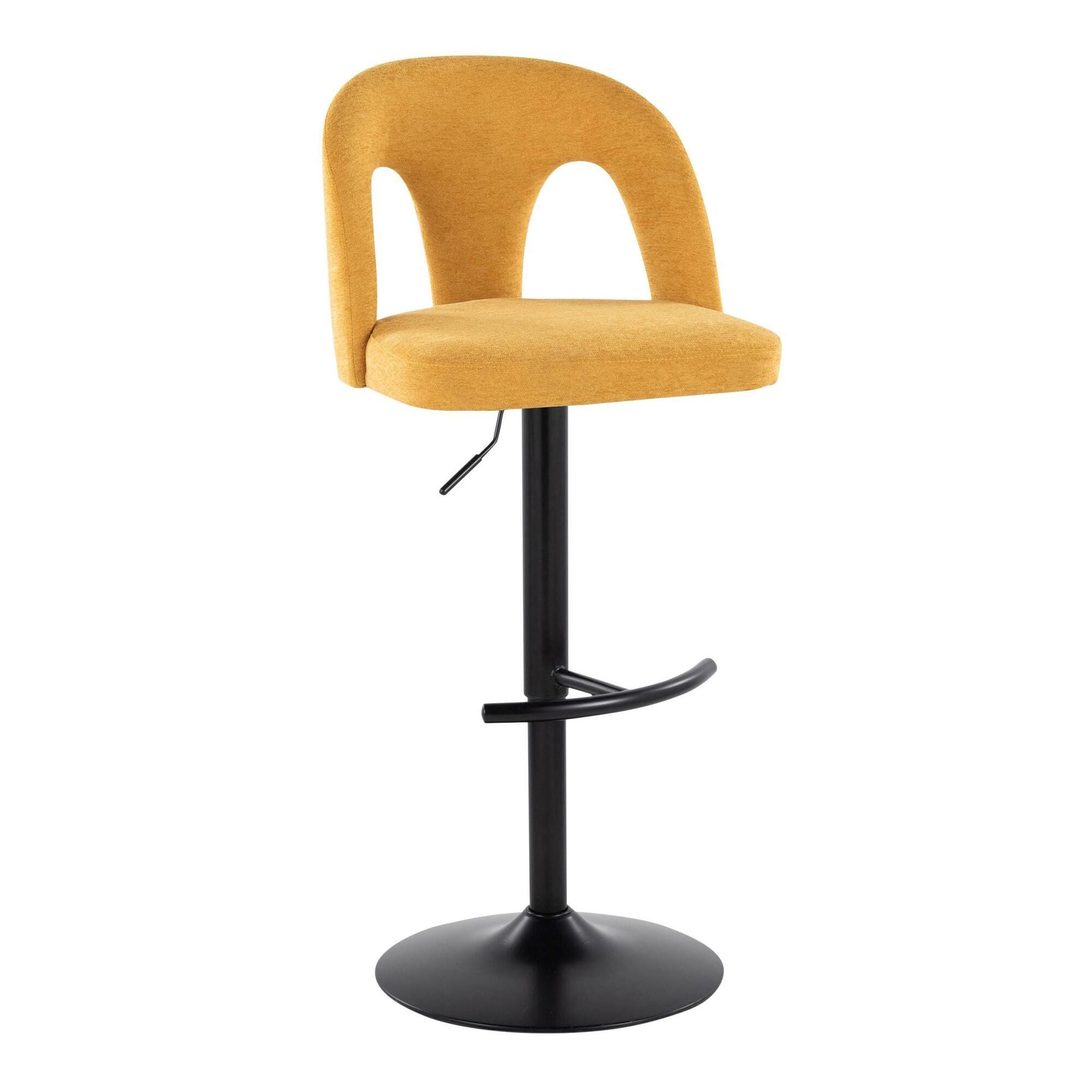 LumiSource Ava Solid Adjustable Height Barstool (Set of 2), Black/Yellow, large