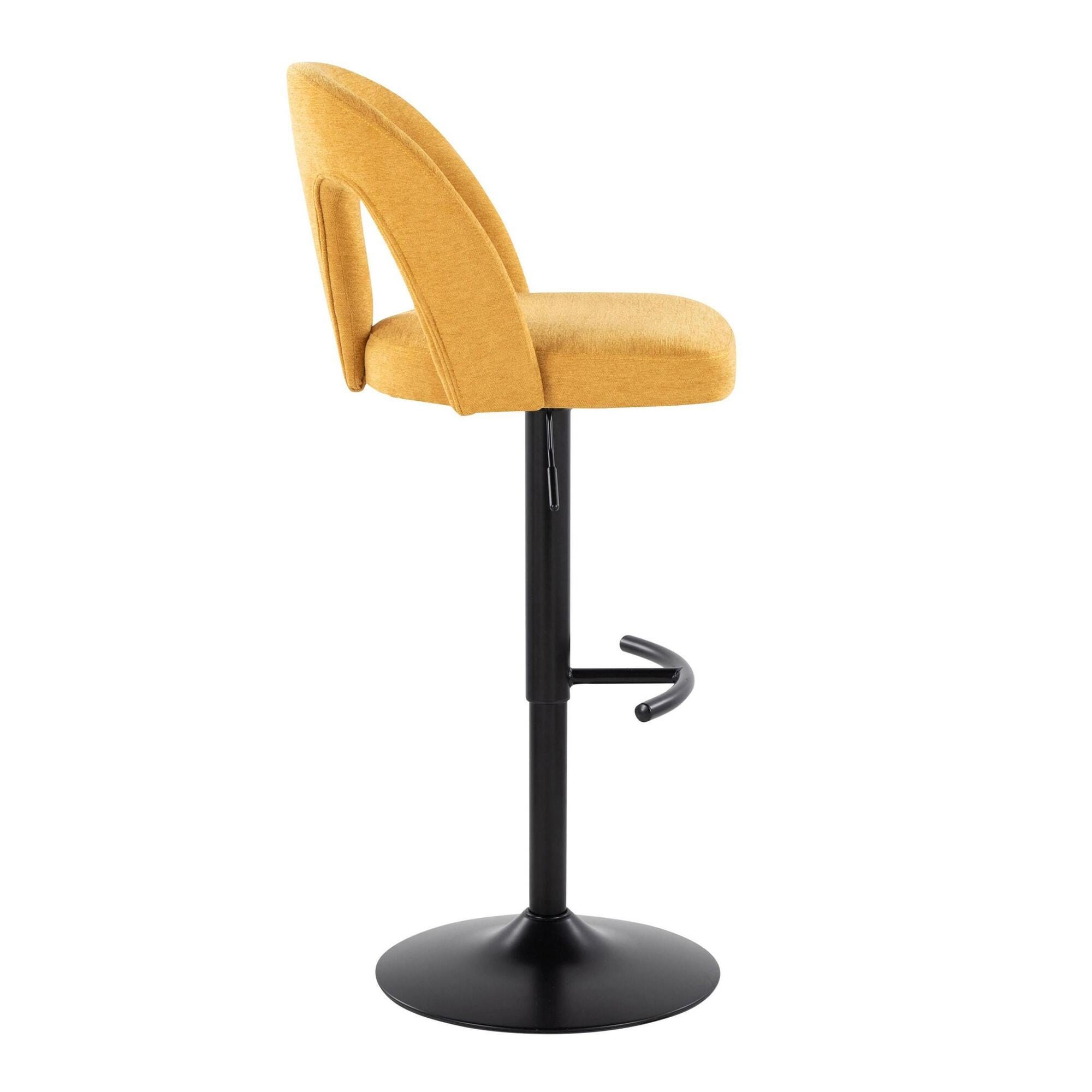 LumiSource Ava Solid Adjustable Height Barstool (Set of 2), Black/Yellow, large
