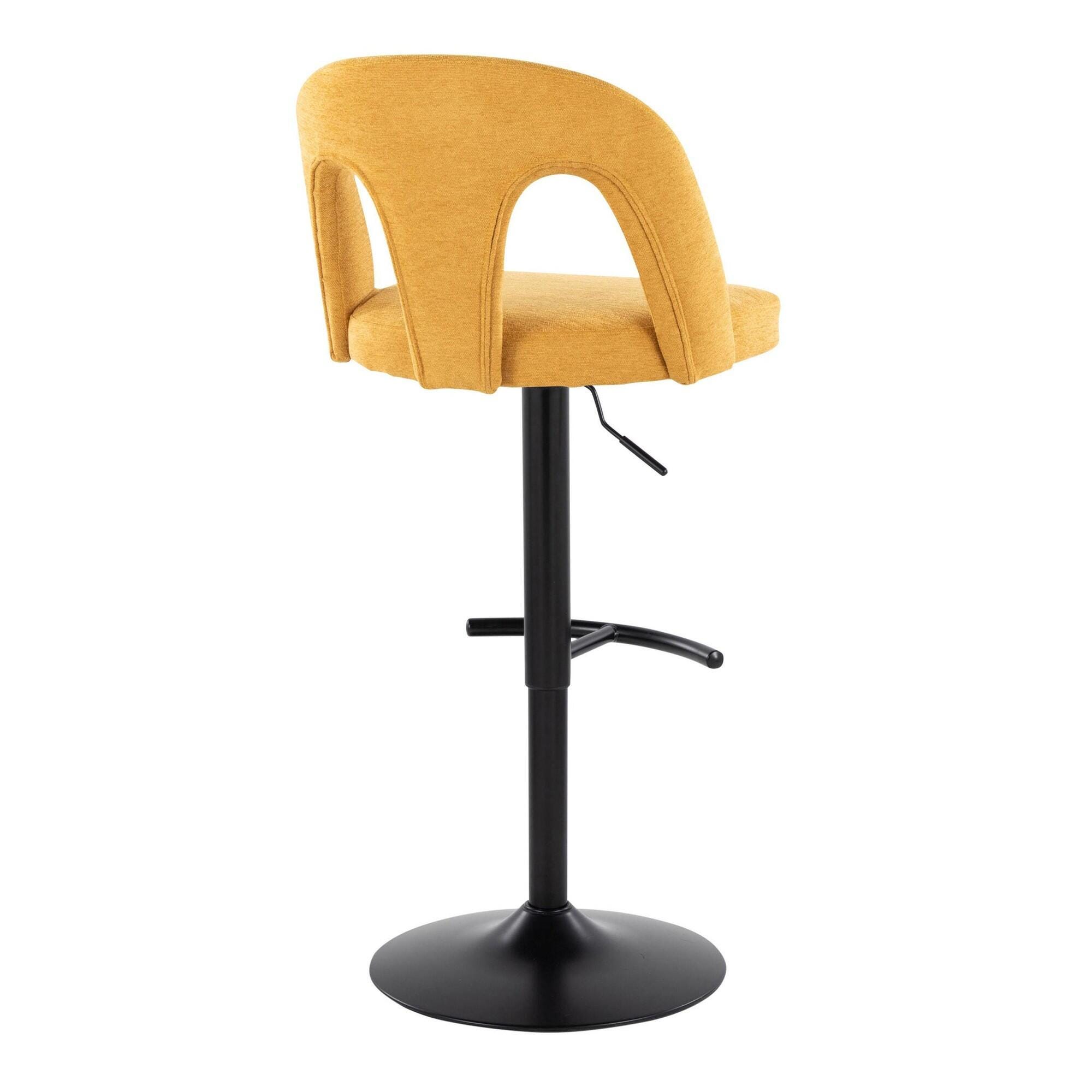LumiSource Ava Solid Adjustable Height Barstool (Set of 2), Black/Yellow, large