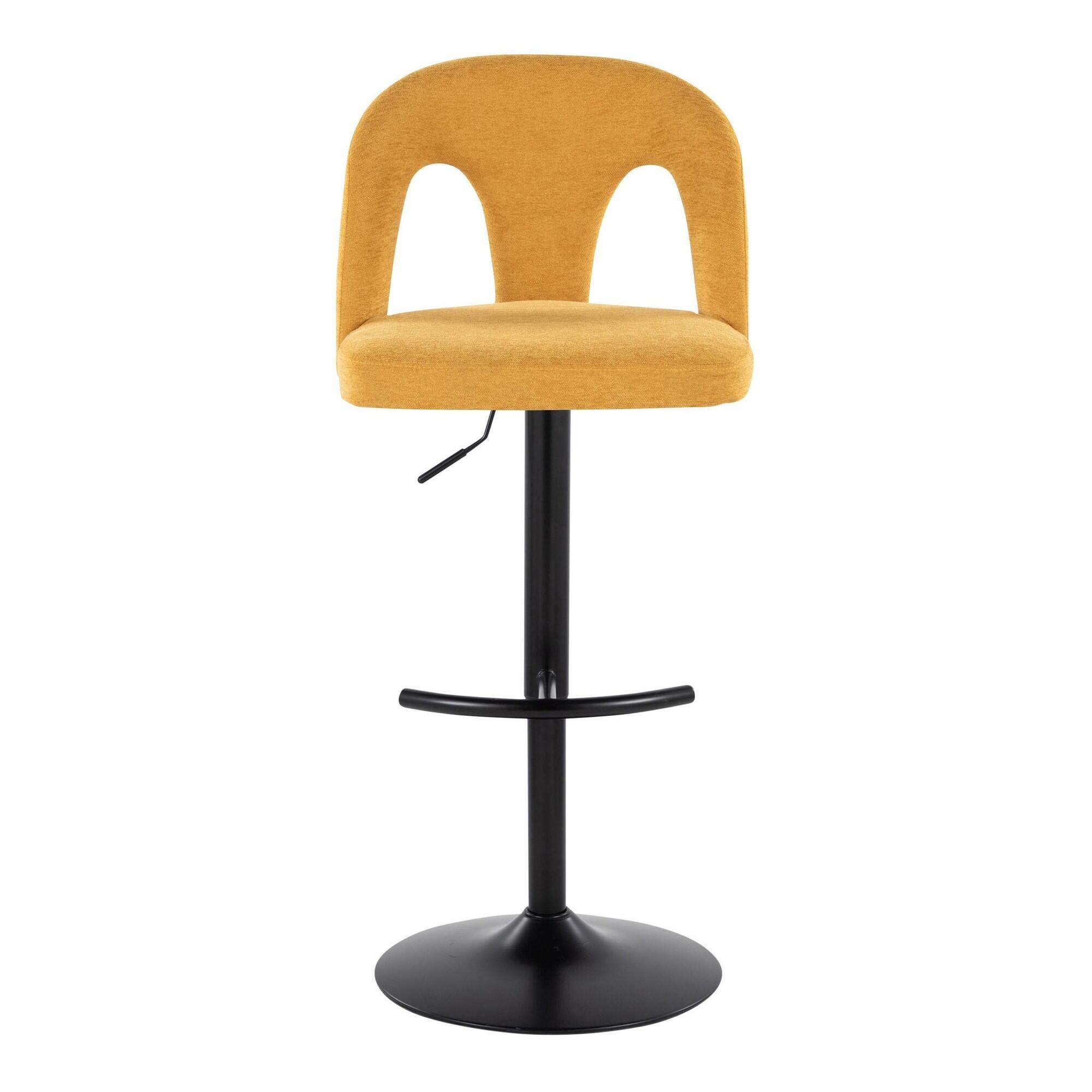 LumiSource Ava Solid Adjustable Height Barstool (Set of 2), Black/Yellow, large