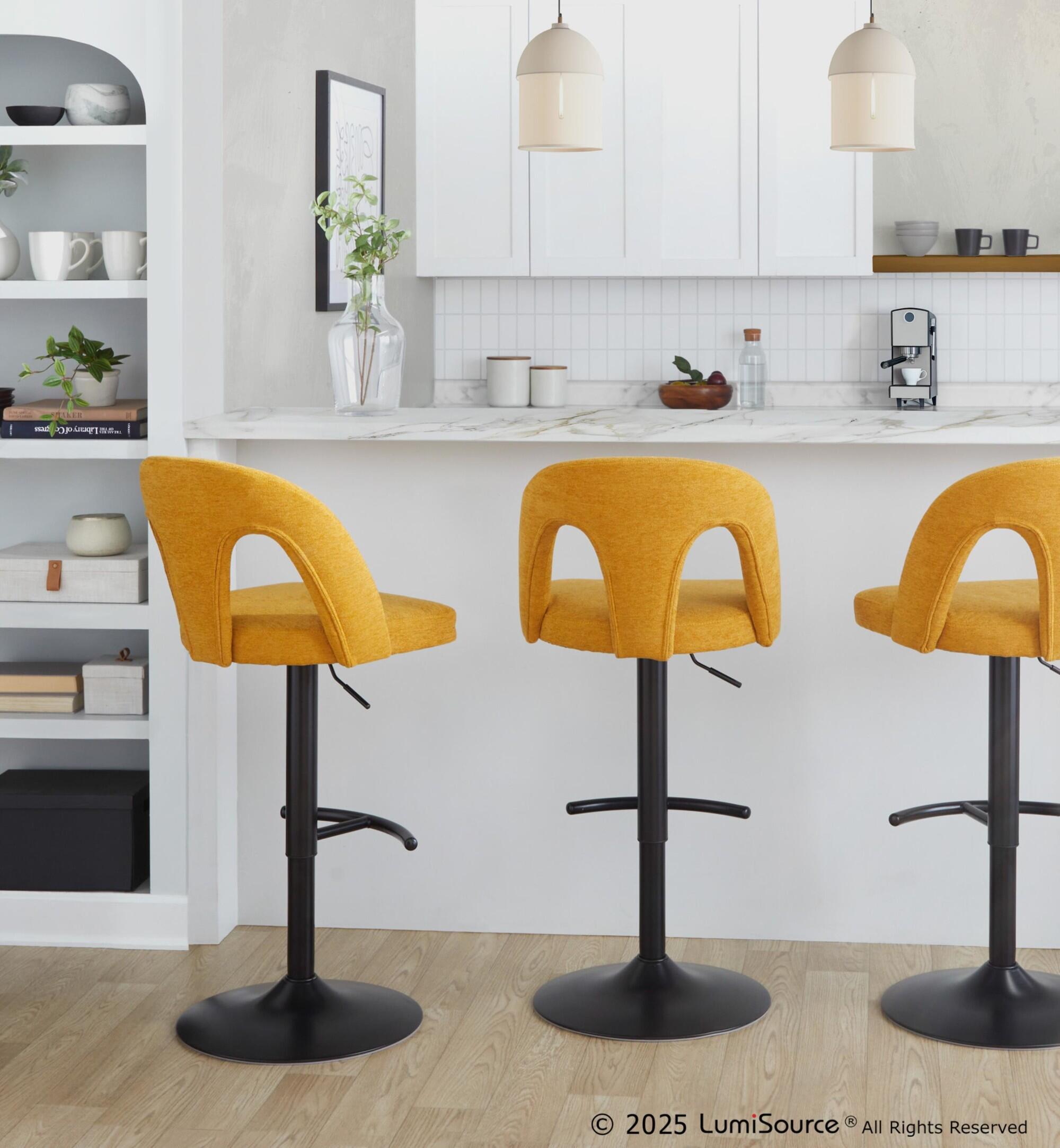 LumiSource Ava Solid Adjustable Height Barstool (Set of 2), Black/Yellow, large