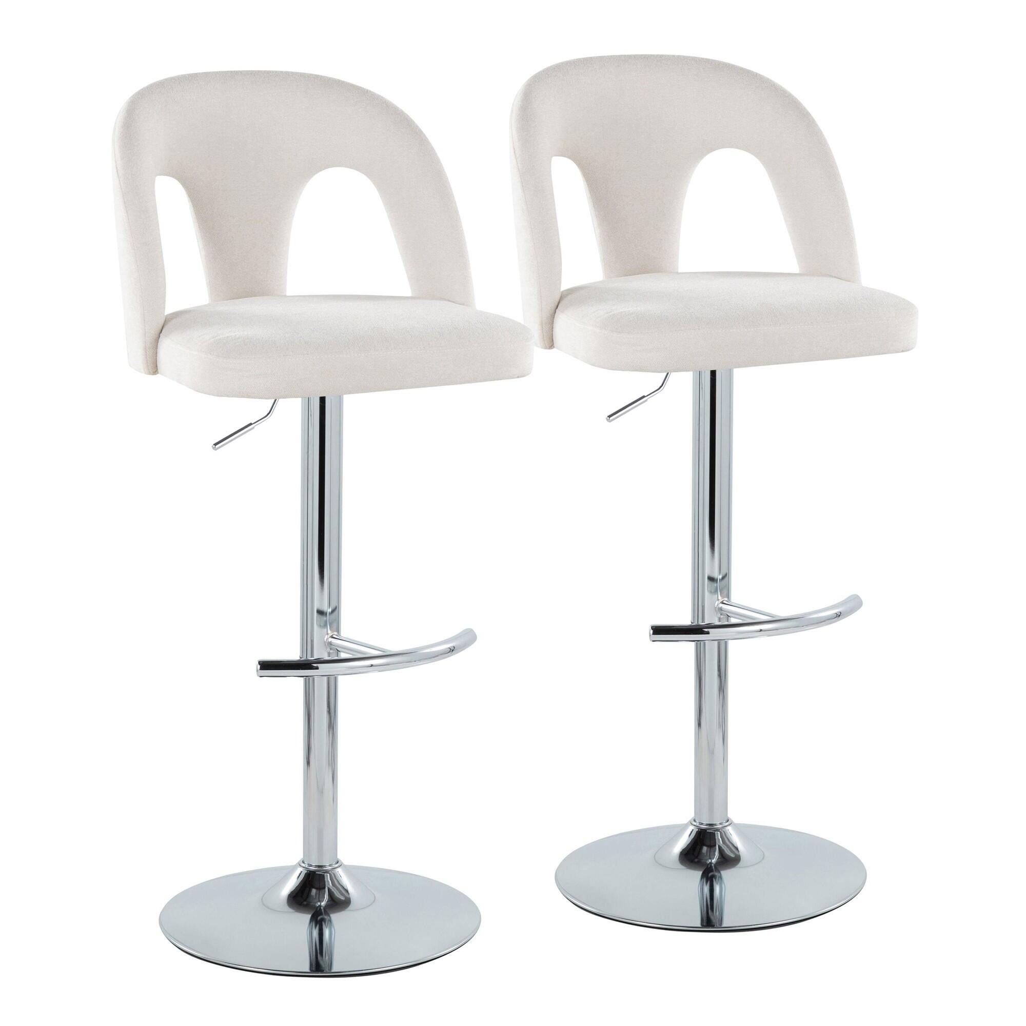 LumiSource Ava Solid Adjustable Height Barstool (Set of 2), Chrome/White, large
