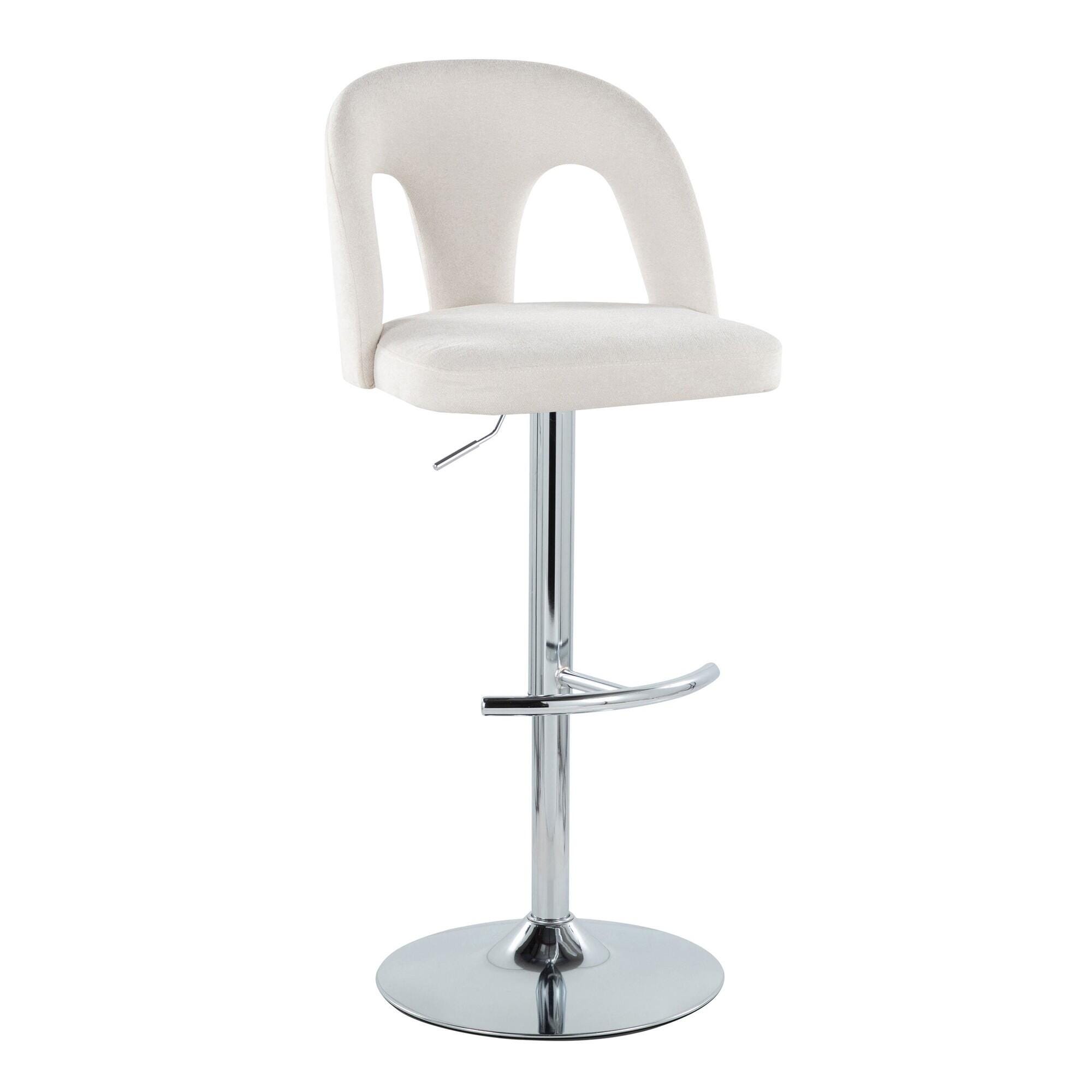 LumiSource Ava Solid Adjustable Height Barstool (Set of 2), Chrome/White, large