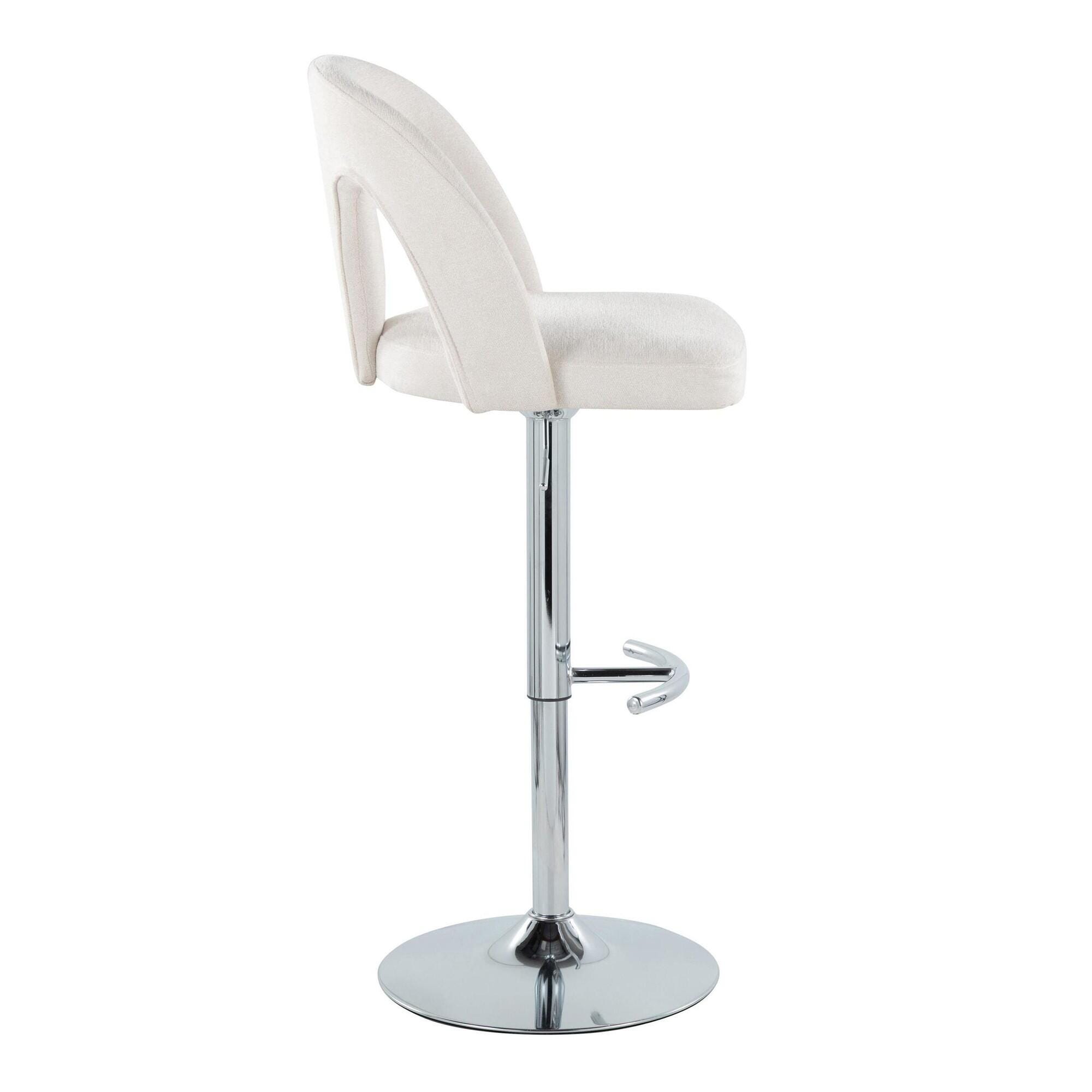 LumiSource Ava Solid Adjustable Height Barstool (Set of 2), Chrome/White, large