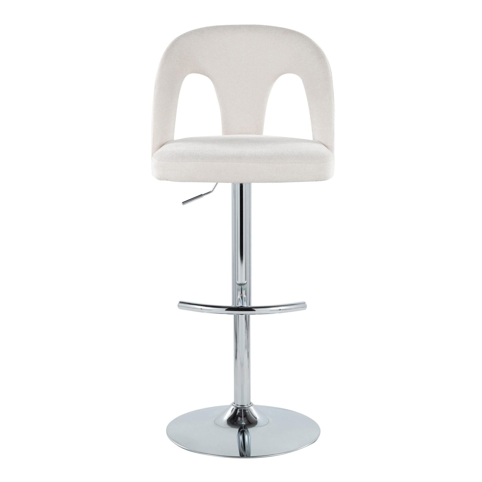 LumiSource Ava Solid Adjustable Height Barstool (Set of 2), Chrome/White, large