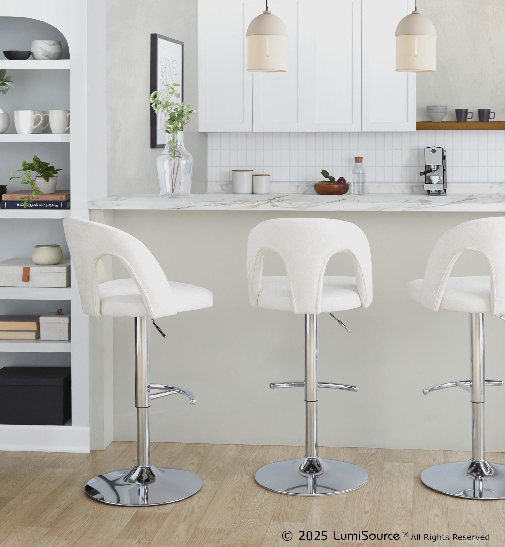 LumiSource Ava Solid Adjustable Height Barstool (Set of 2), Chrome/White, large