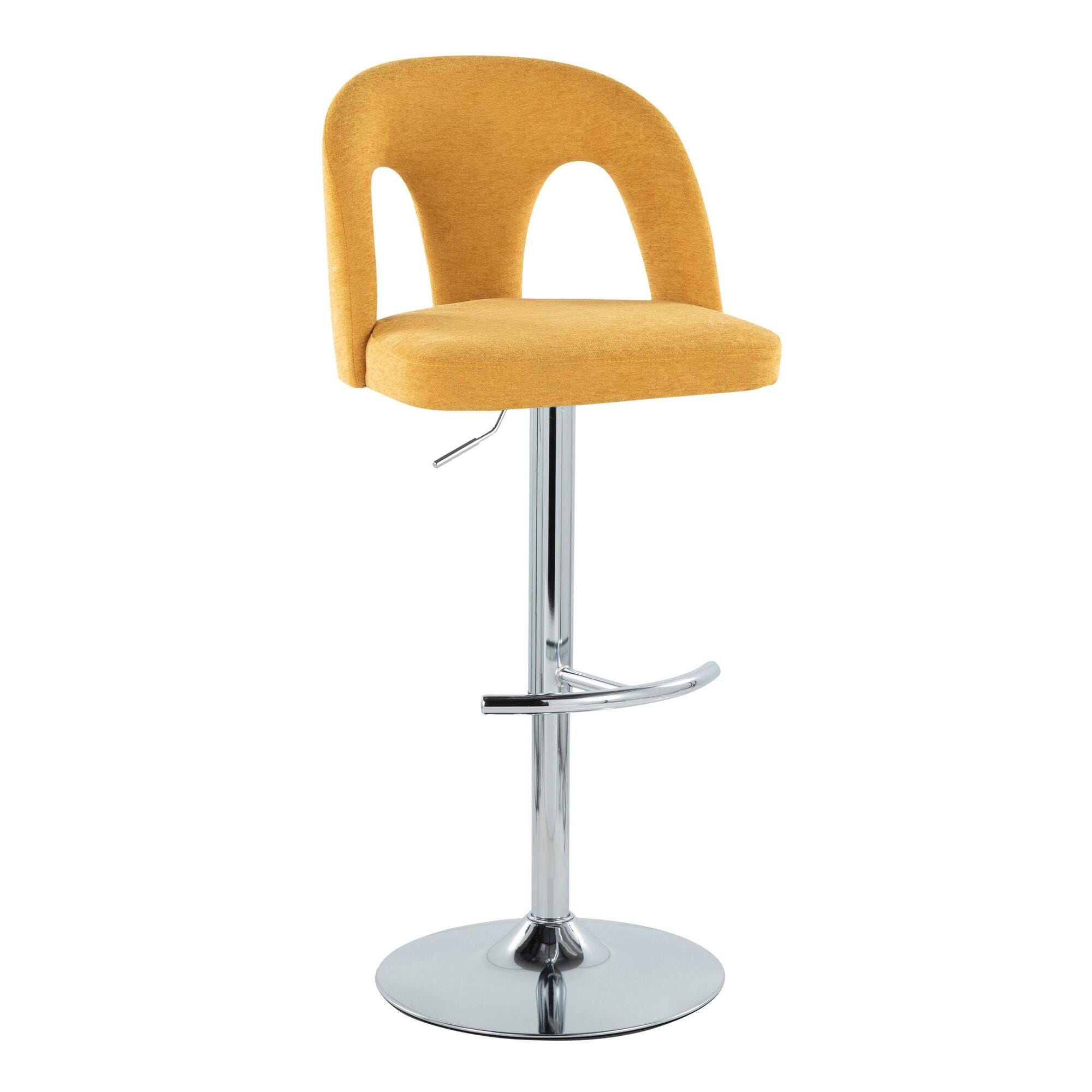 LumiSource Ava Solid Adjustable Height Barstool (Set of 2), Chrome/Yellow, large