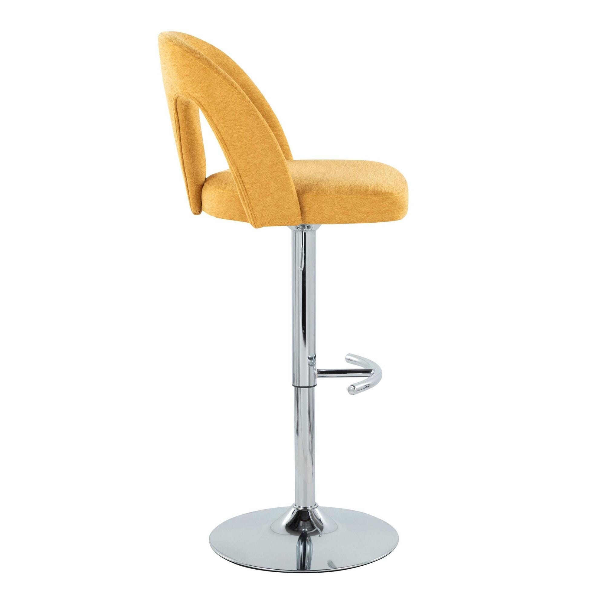 LumiSource Ava Solid Adjustable Height Barstool (Set of 2), Chrome/Yellow, large