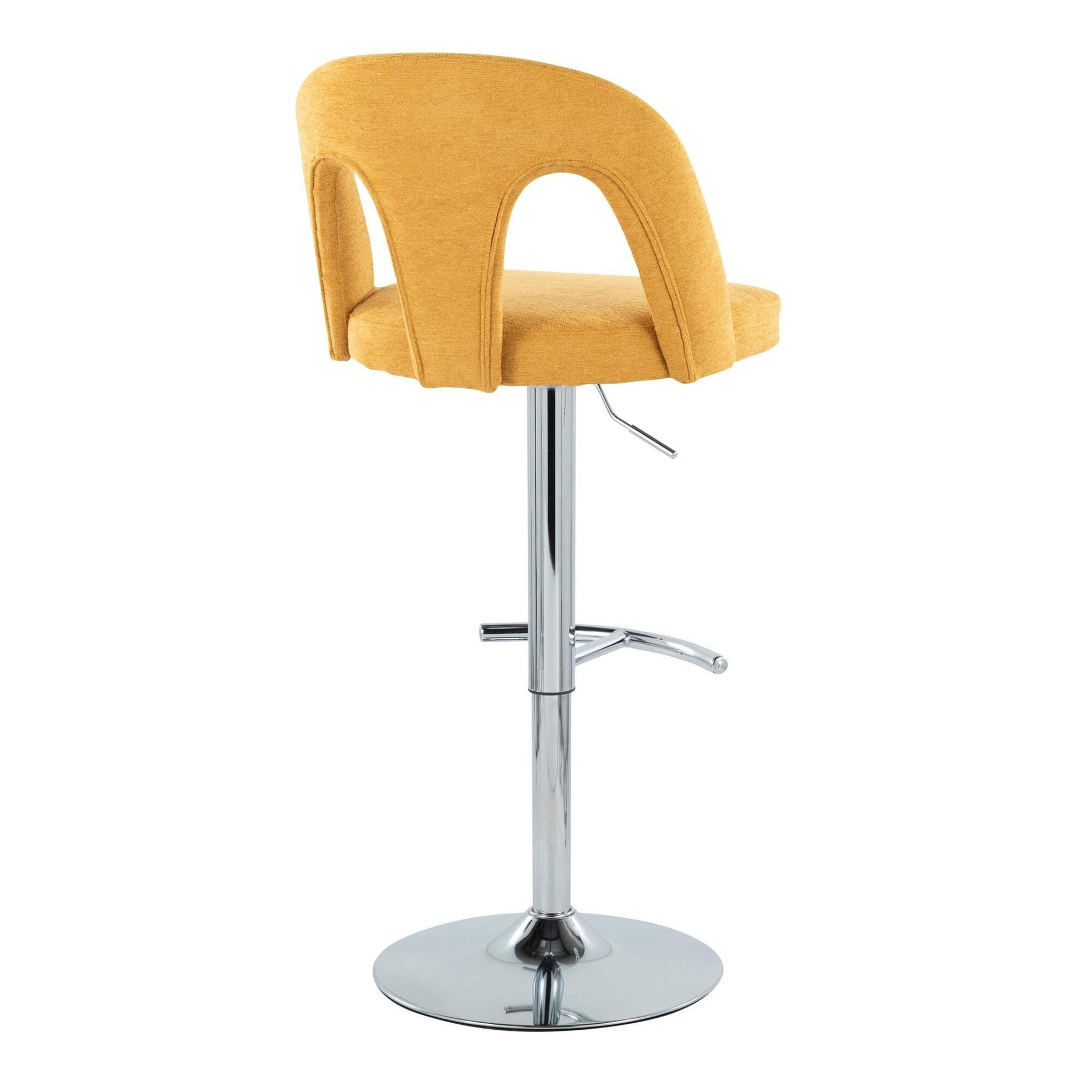 LumiSource Ava Solid Adjustable Height Barstool (Set of 2), Chrome/Yellow, large