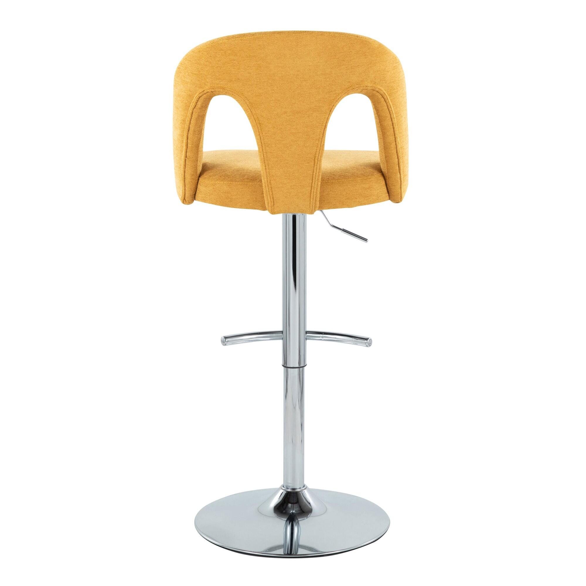 LumiSource Ava Solid Adjustable Height Barstool (Set of 2), Chrome/Yellow, large