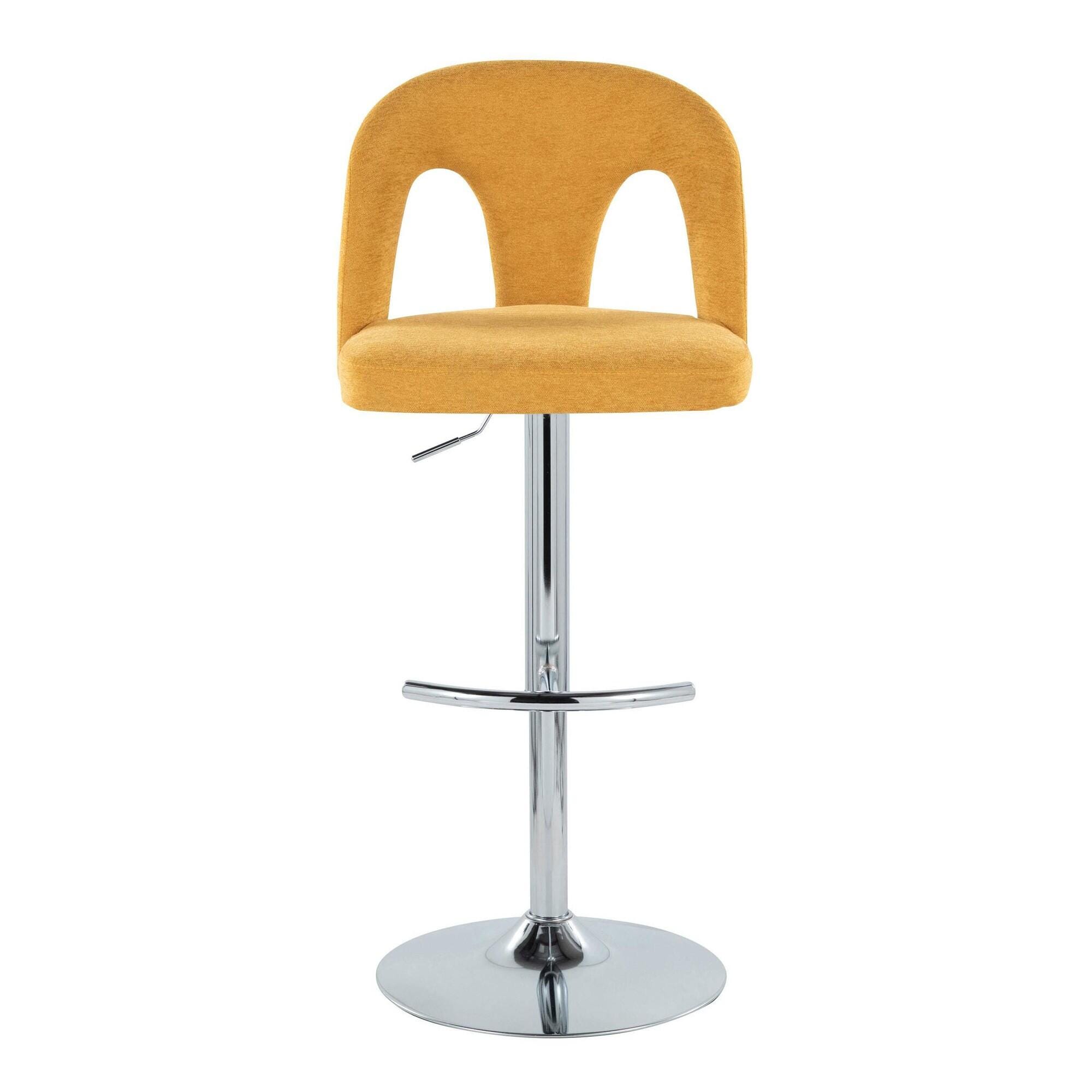 LumiSource Ava Solid Adjustable Height Barstool (Set of 2), Chrome/Yellow, large