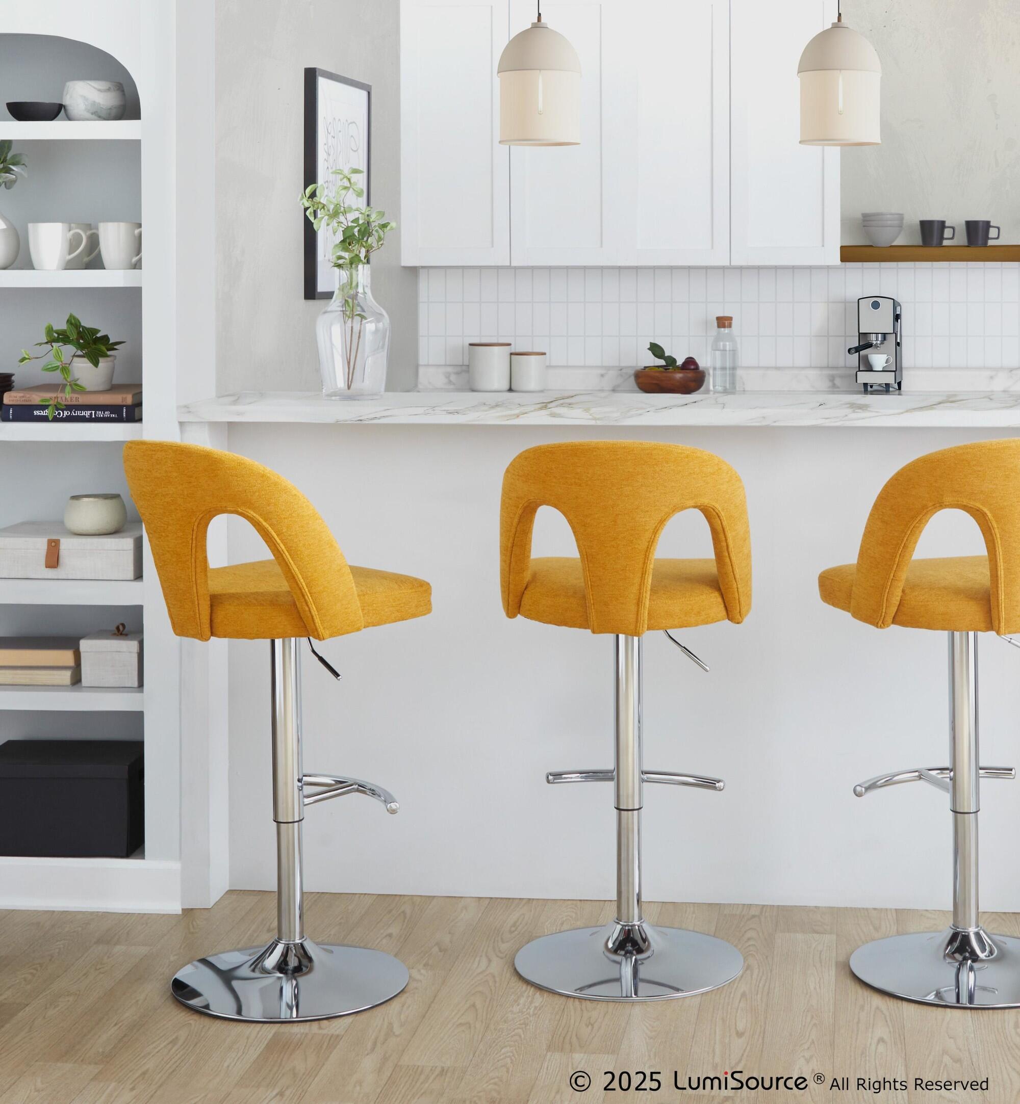 LumiSource Ava Solid Adjustable Height Barstool (Set of 2), Chrome/Yellow, large