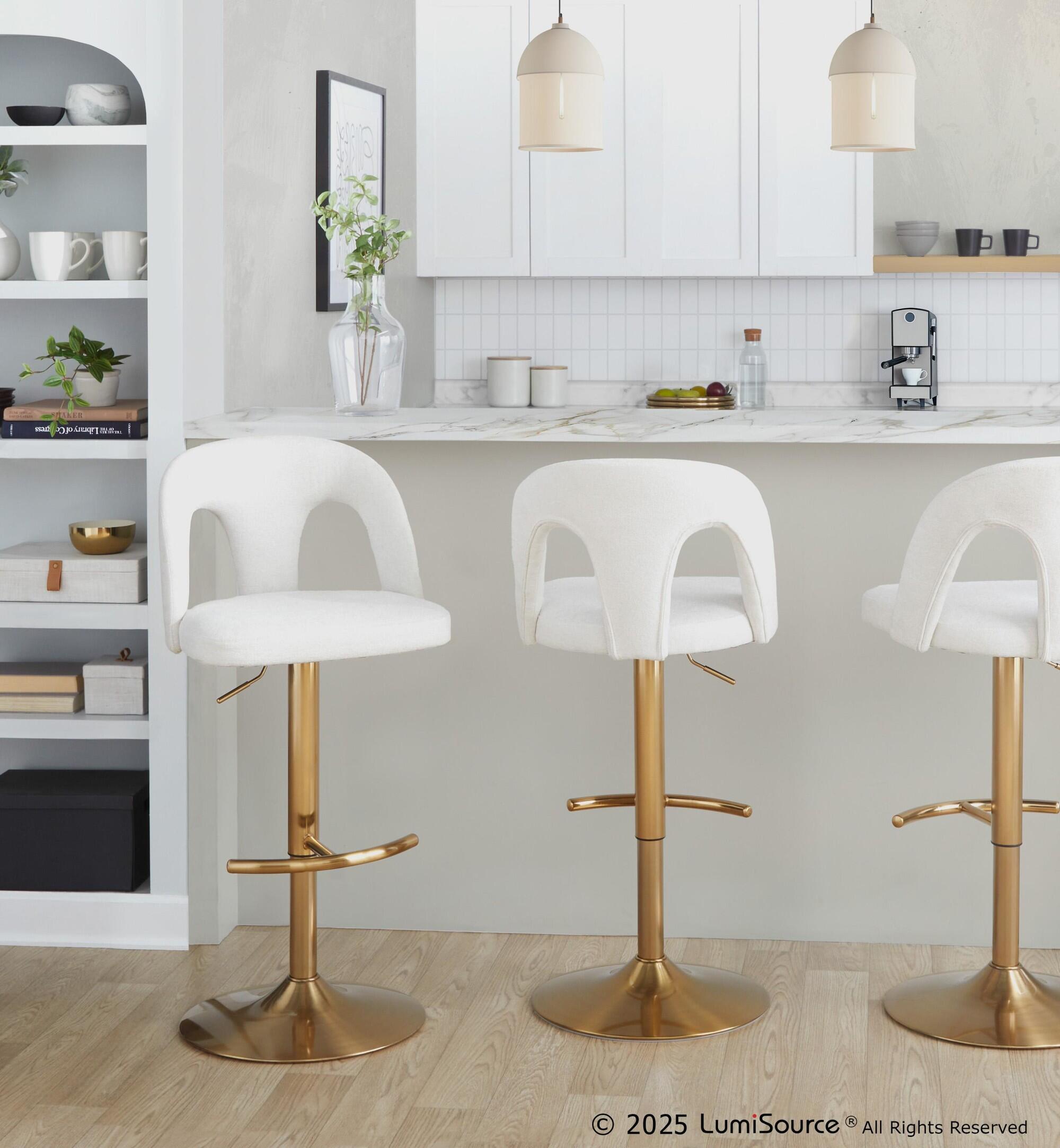 LumiSource Ava Solid Adjustable Height Barstool (Set of 2), Gold/White, rollover