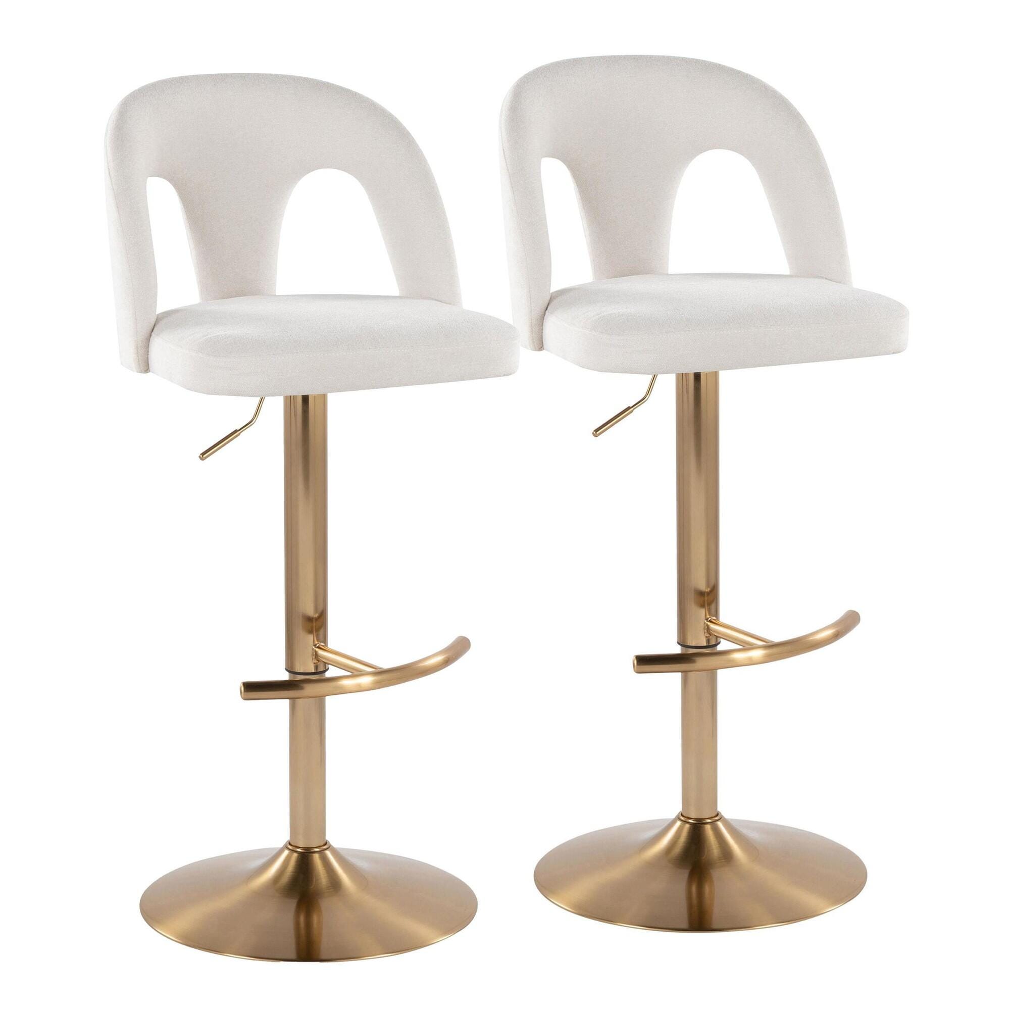 LumiSource Ava Solid Adjustable Height Barstool (Set of 2), Gold/White, large