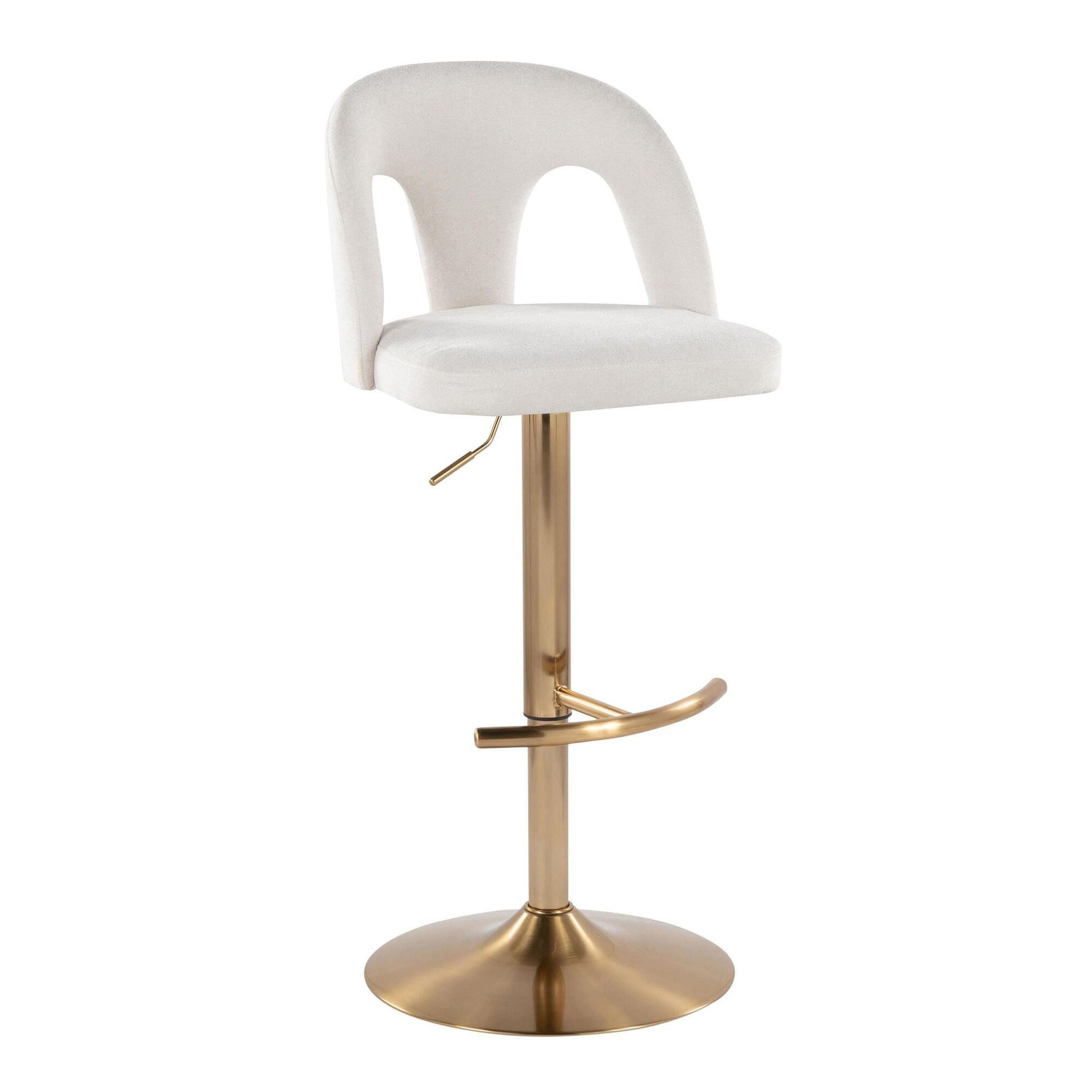 LumiSource Ava Solid Adjustable Height Barstool (Set of 2), Gold/White, large