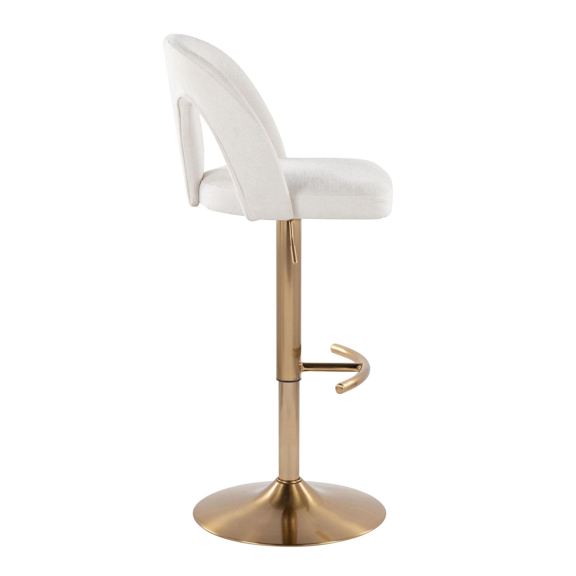 LumiSource Ava Solid Adjustable Height Barstool (Set of 2), Gold/White, large
