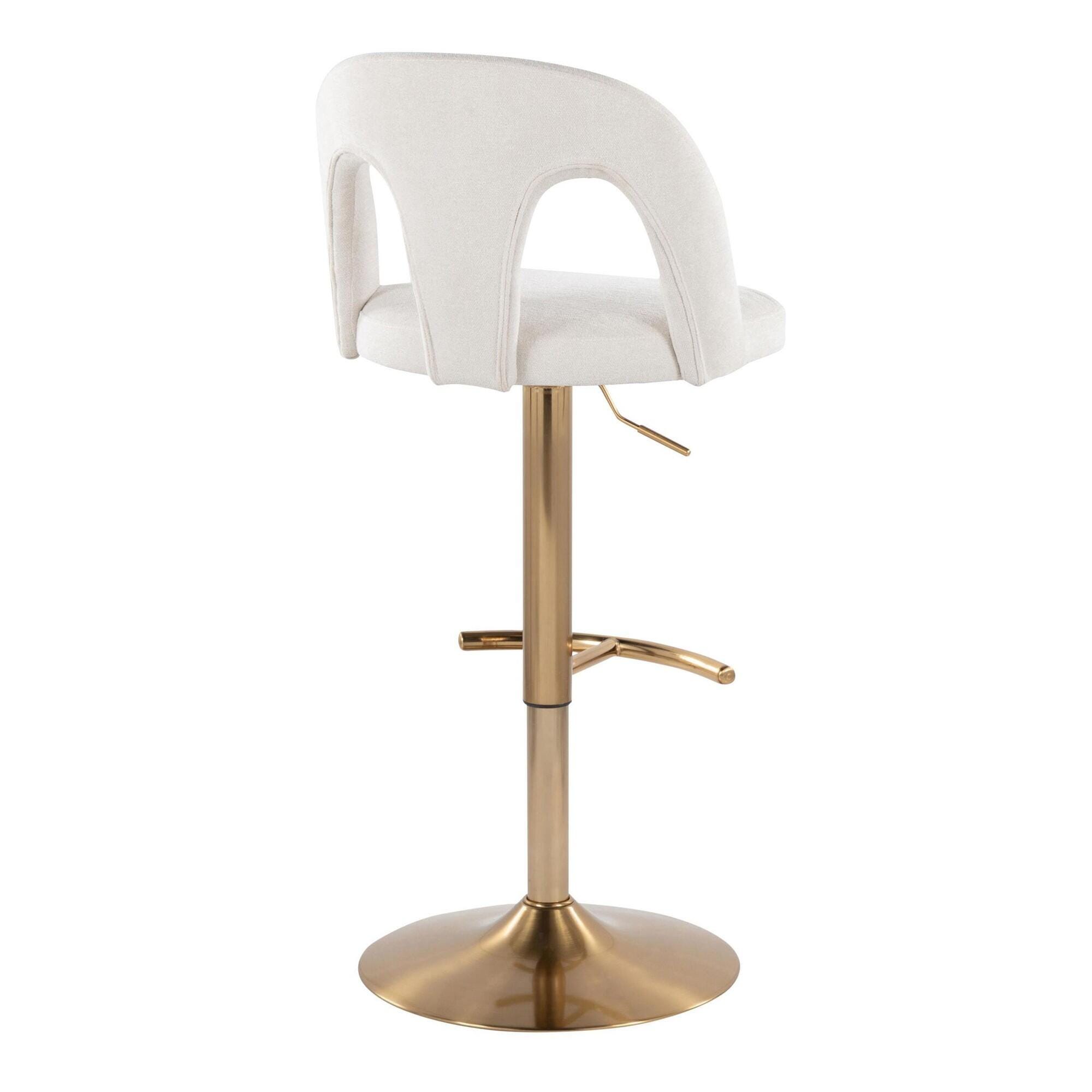 LumiSource Ava Solid Adjustable Height Barstool (Set of 2), Gold/White, large