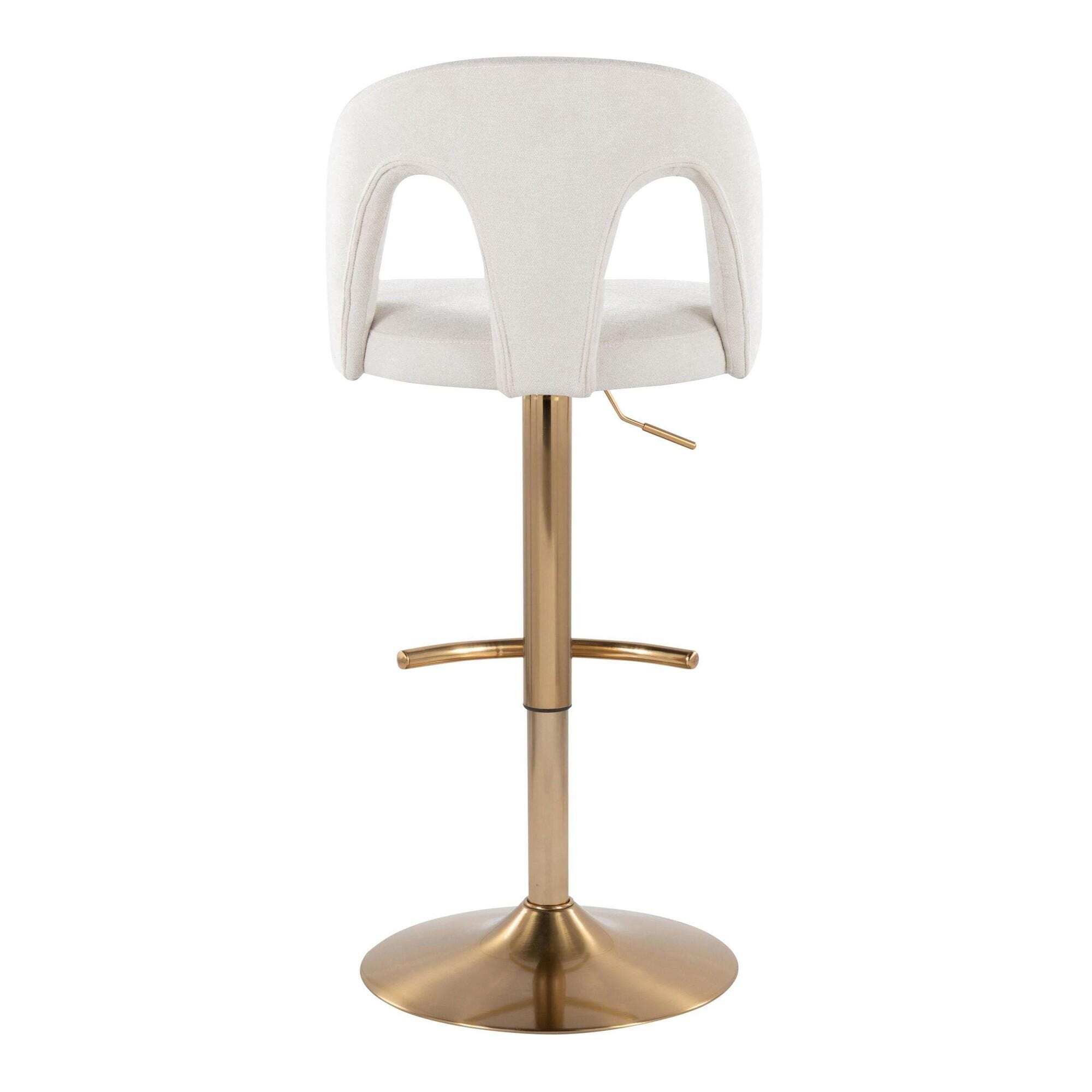LumiSource Ava Solid Adjustable Height Barstool (Set of 2), Gold/White, large